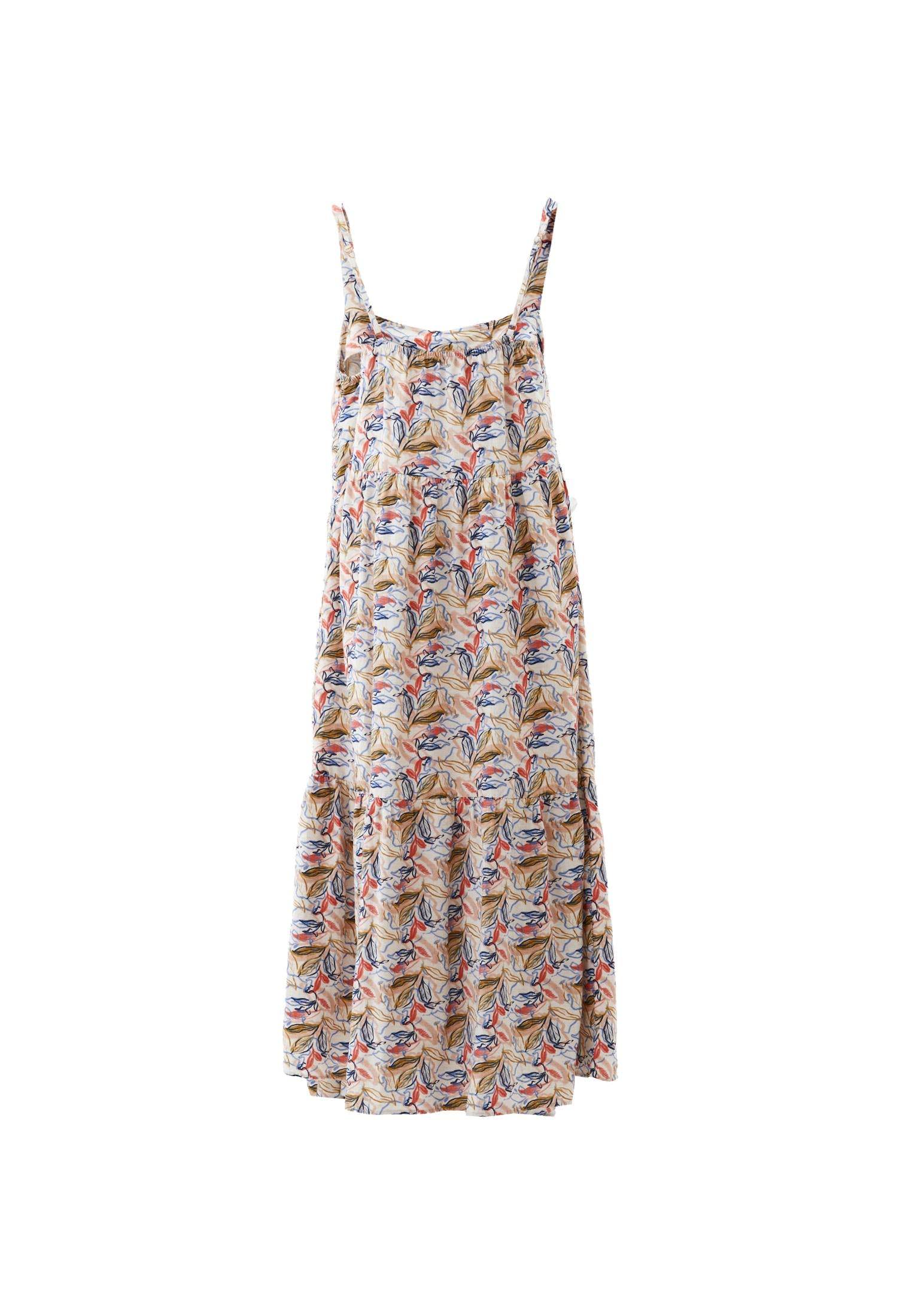 Women's Square Neck Sleeveless Flared Long Dress - FLORAL PRINT