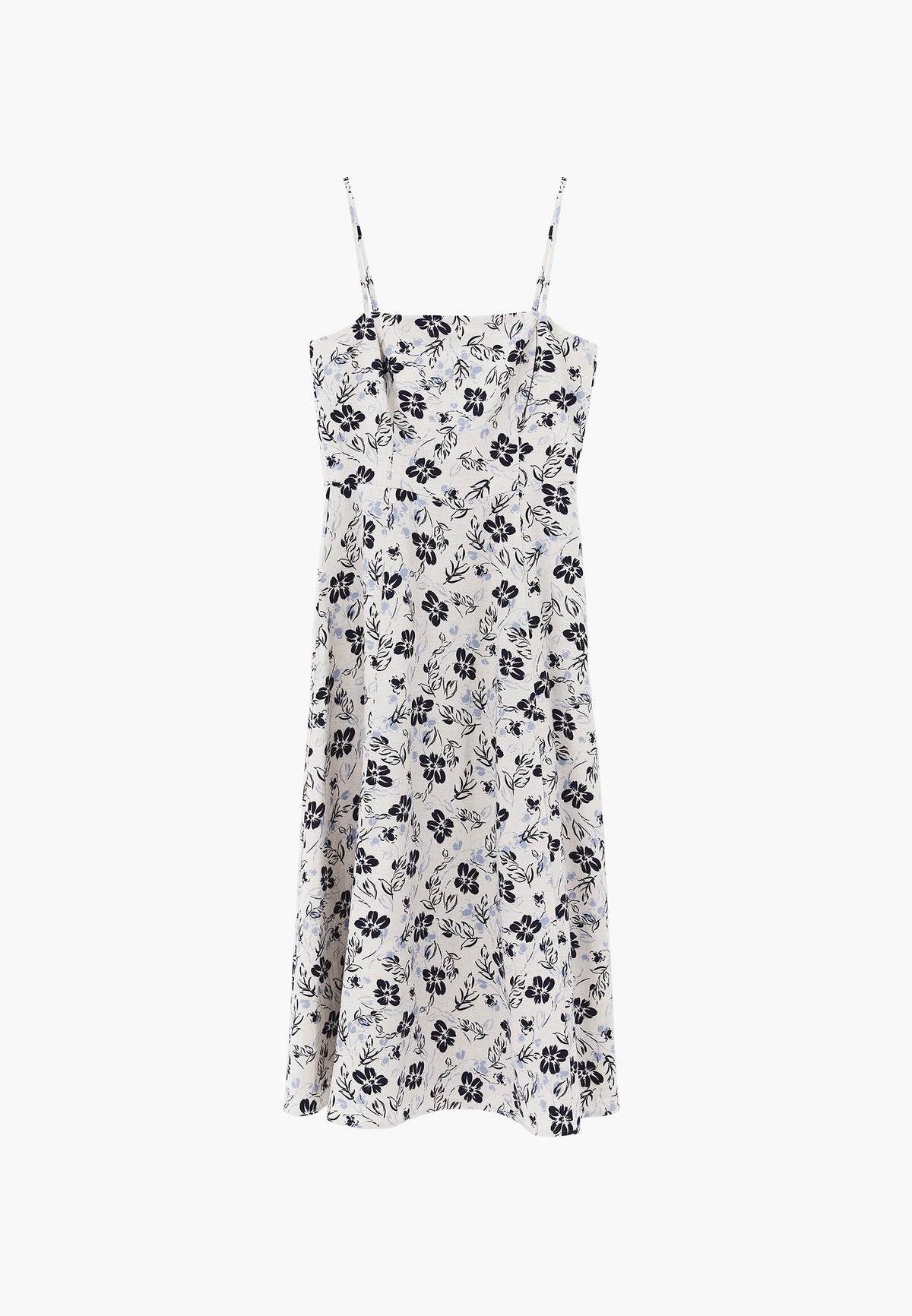 Square Neck Flared Midi Dress - FLORAL PRINT