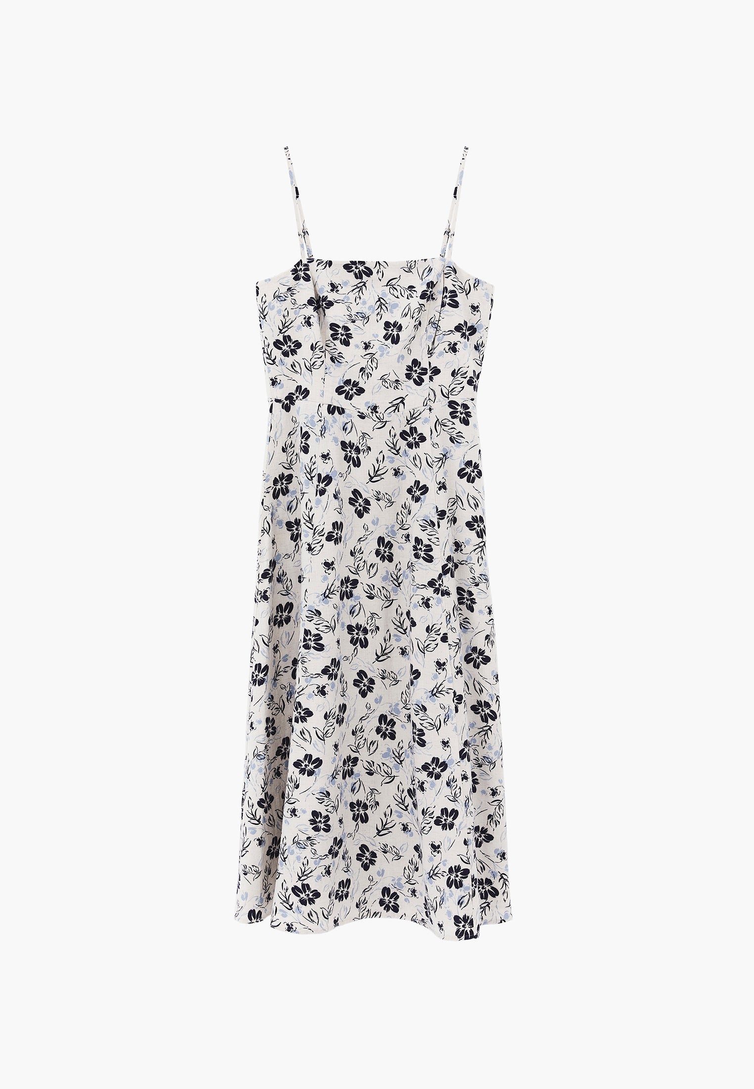 Square Neck Flared Midi Dress - FLORAL PRINT