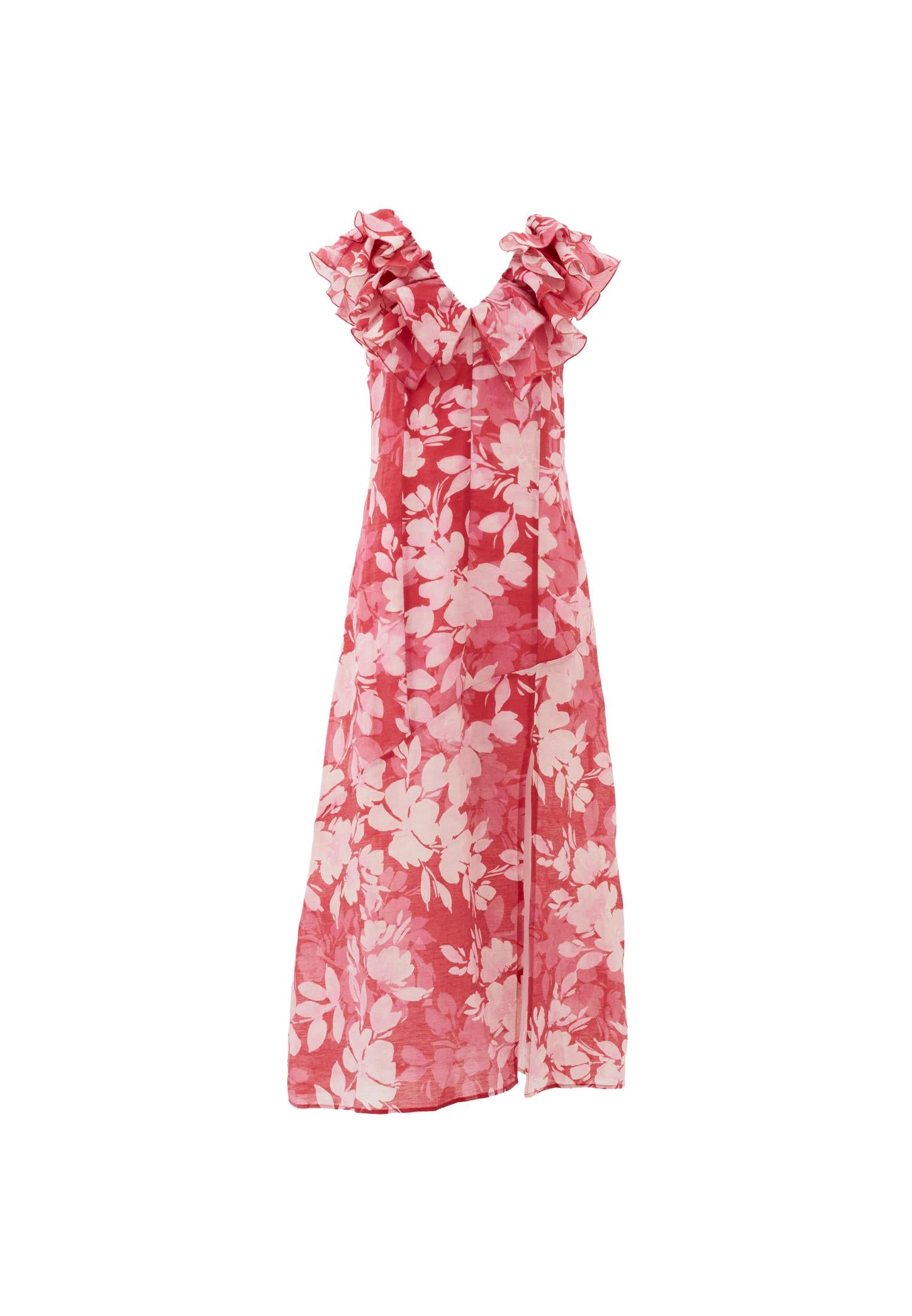 Maxi Dress With Ruffle And Slit Details - FLORAL PRINT