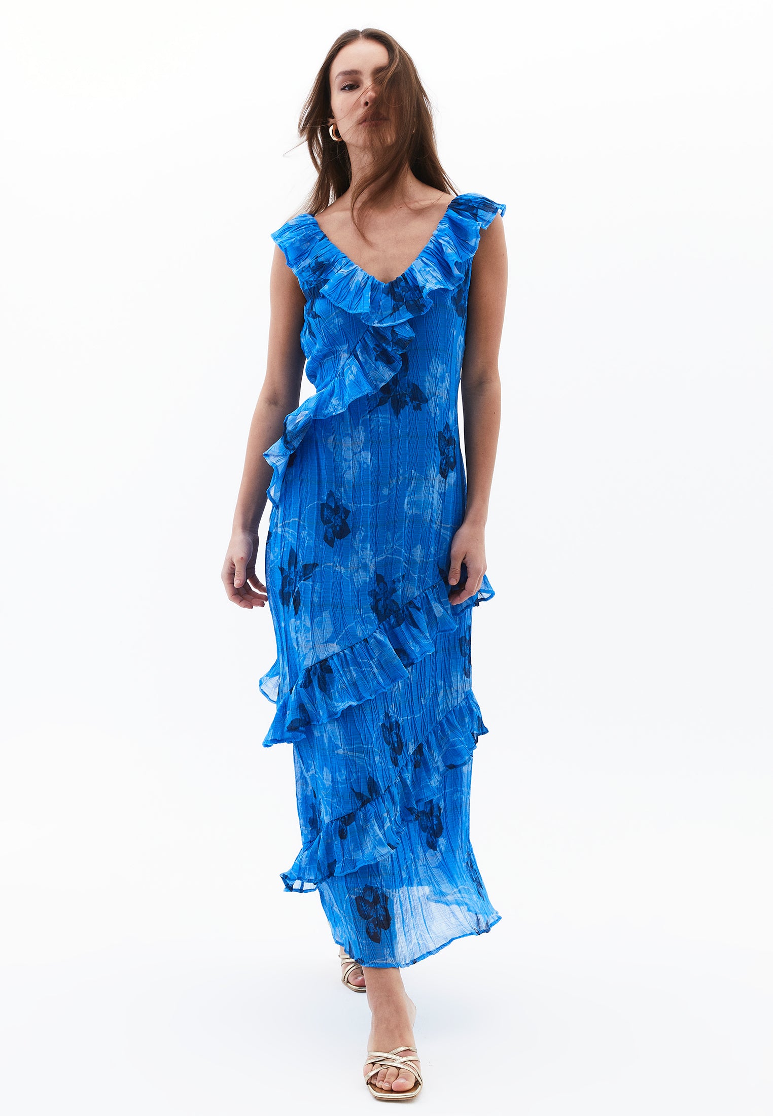 Maxi V Neck Printed Dress - FLOWER COMB