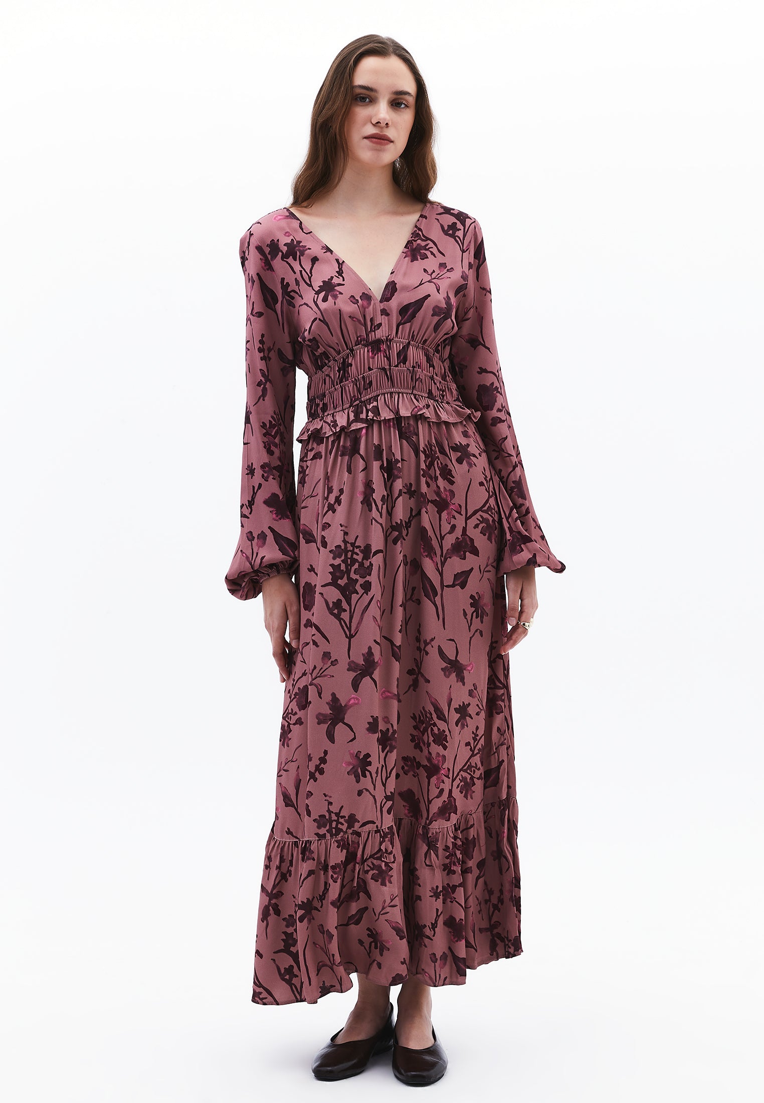 Ruffled Long Sleeve Dress - FLOWER COMB
