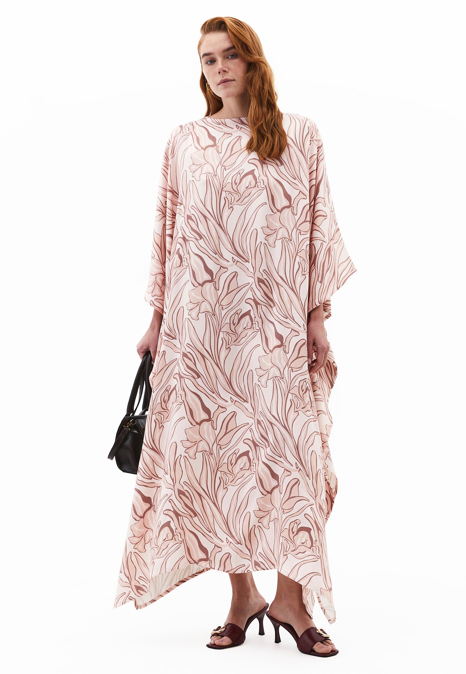 Boat Neck Long Sleeve Long Dress - FLOWER COMB