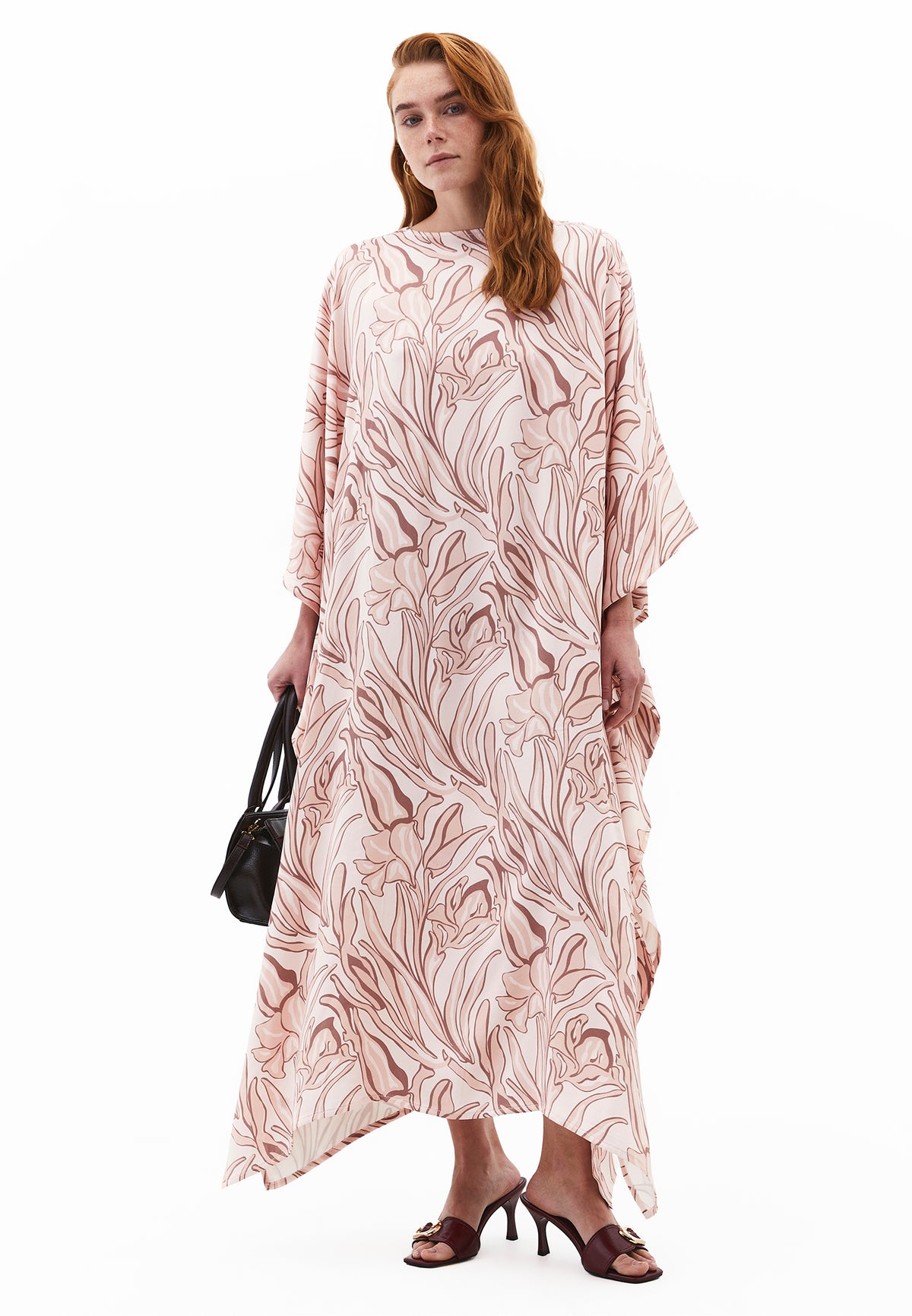 Boat Neck Long Sleeve Long Dress - FLOWER COMB