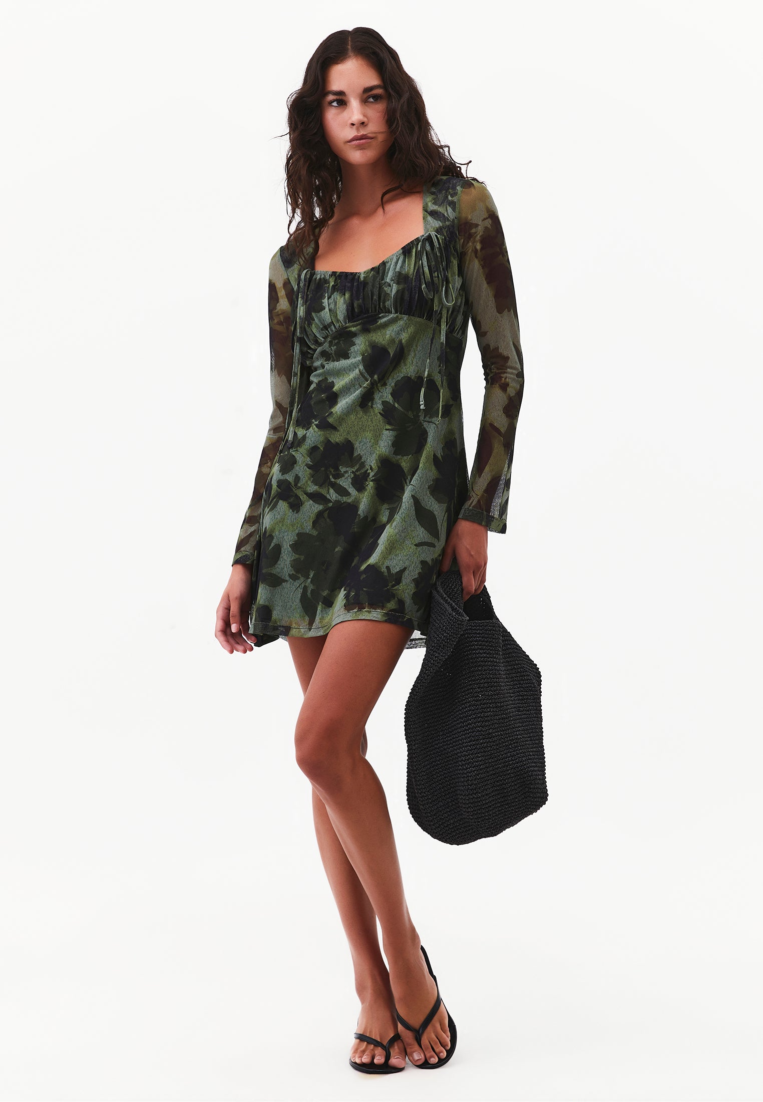 Sleeveless V-Neck Short Printed Dress - FLOWER COMB