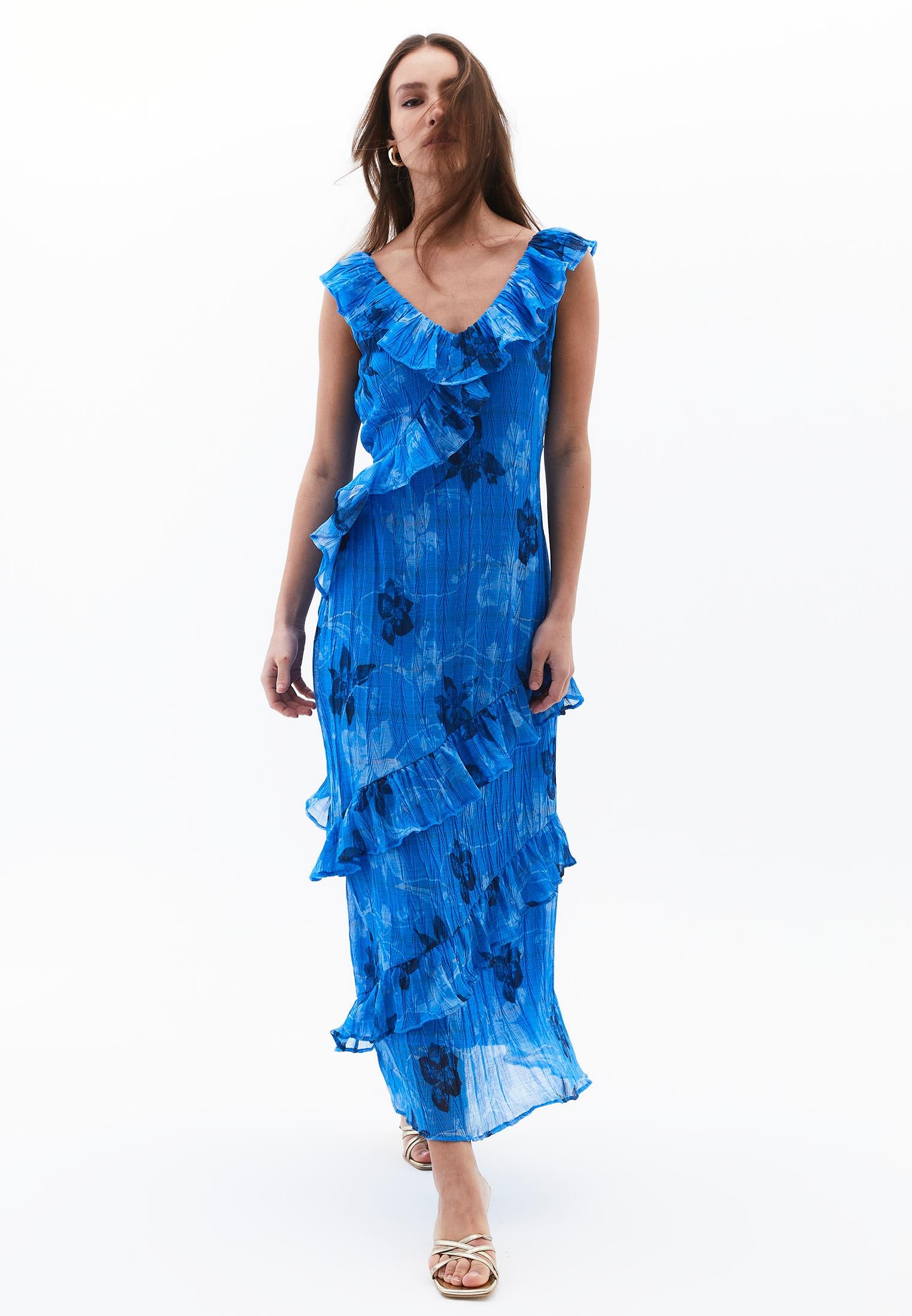Maxi V Neck Printed Dress - FLOWER COMB