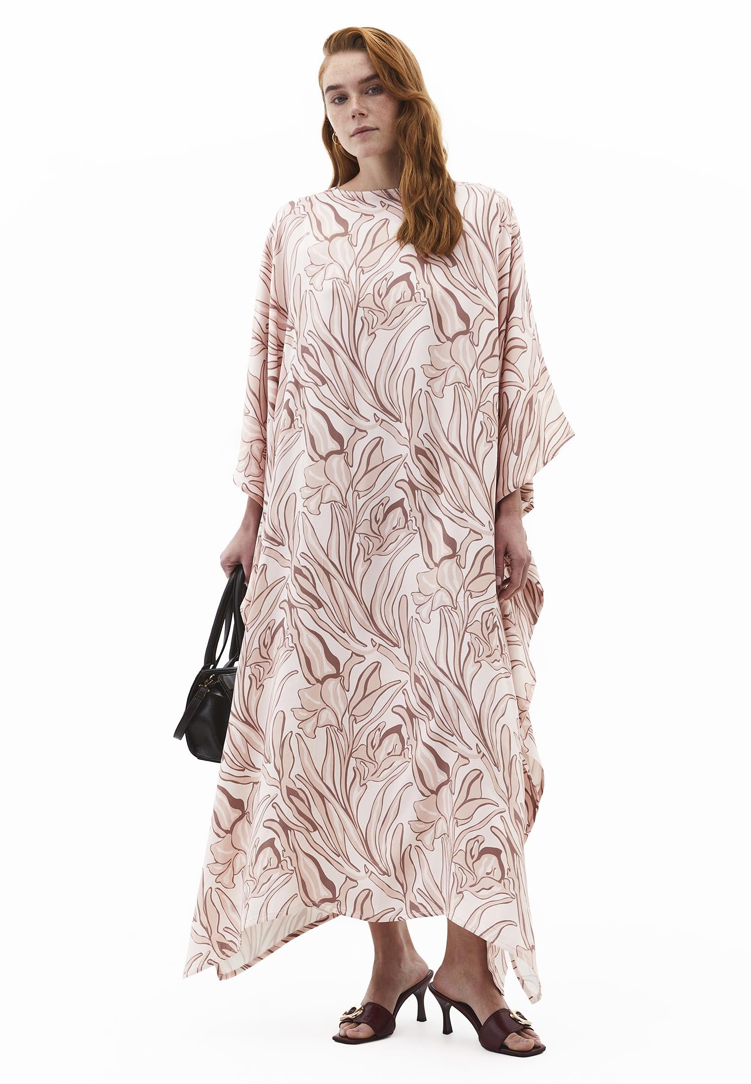 Boat Neck Long Sleeve Long Dress - FLOWER COMB