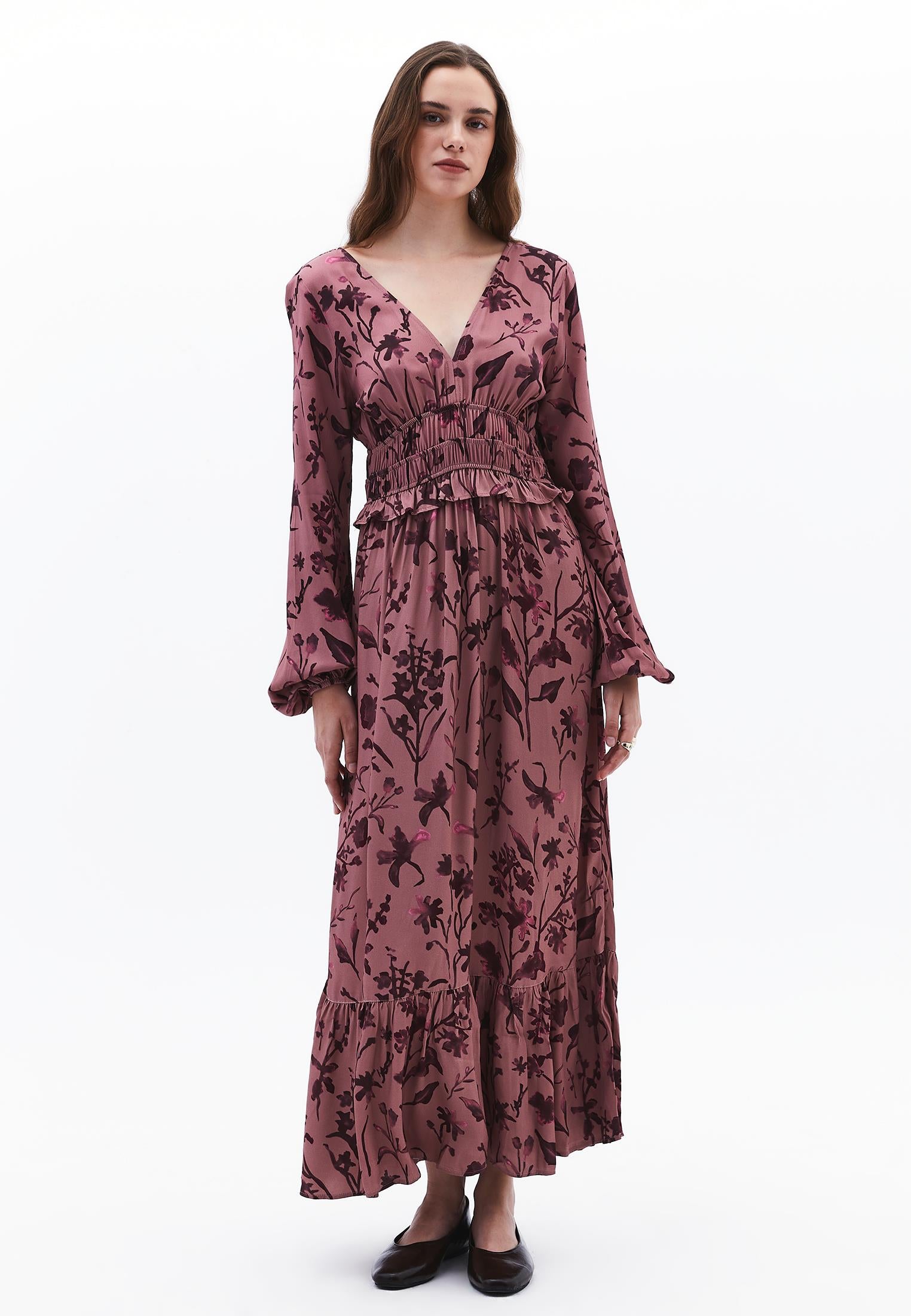 Ruffled Long Sleeve Dress - FLOWER COMB