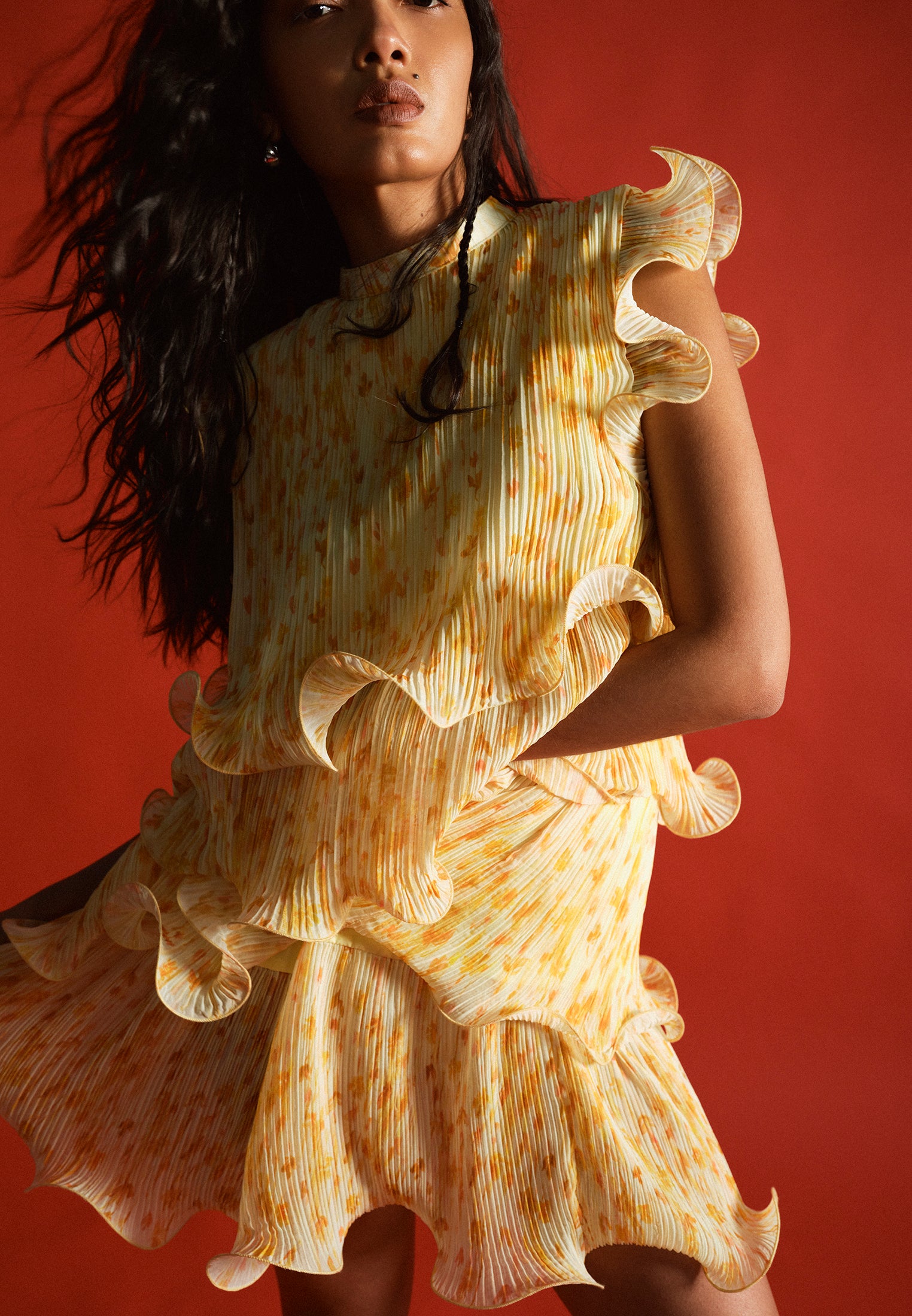 Pleated Sleeveless Dress - FLOWER COMB