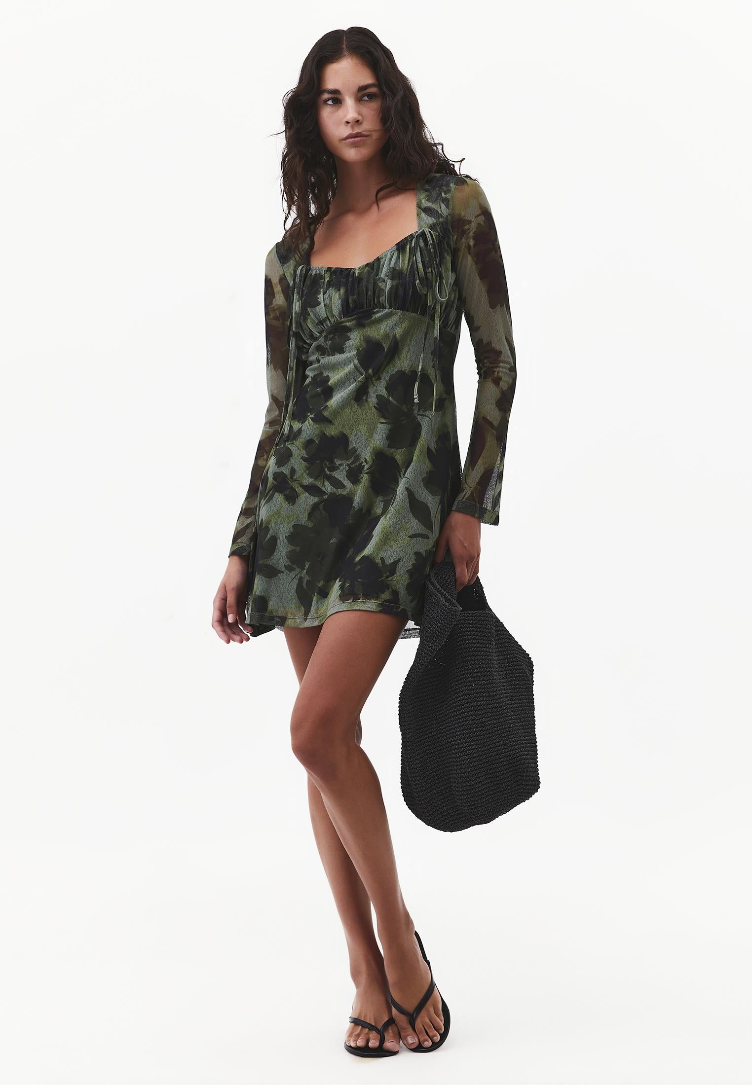 Sleeveless V-Neck Short Printed Dress - FLOWER COMB