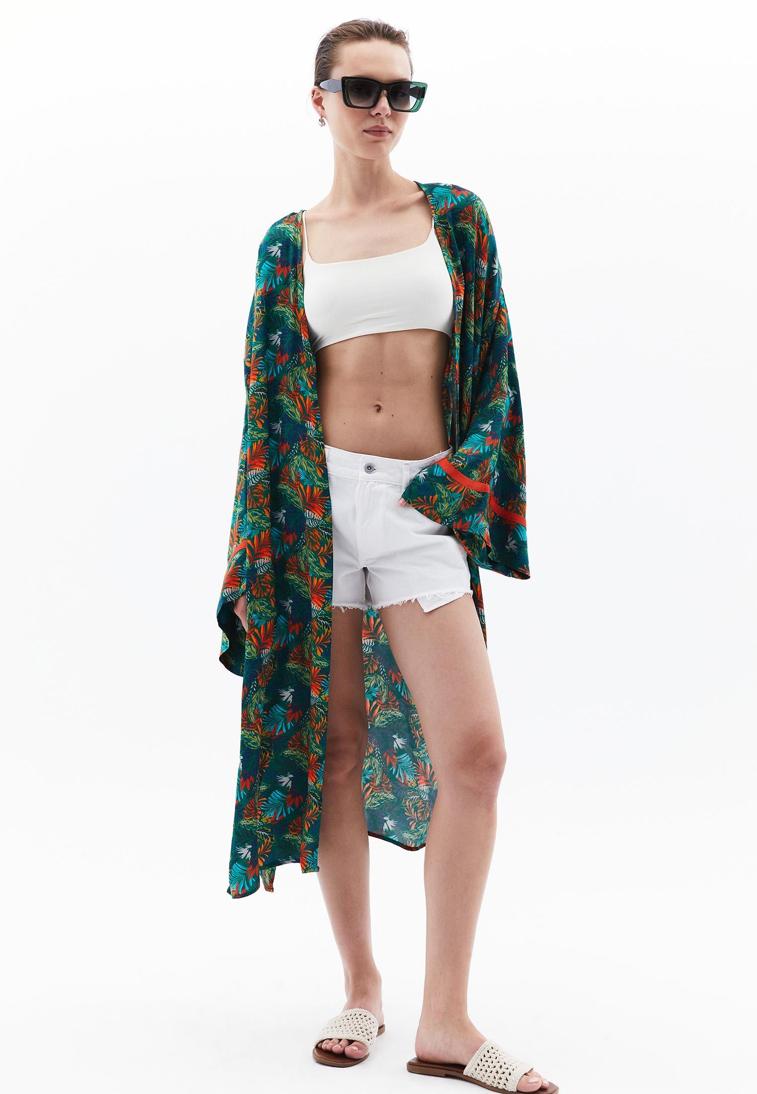 Printed Long Kimono - FLOWER COMB
