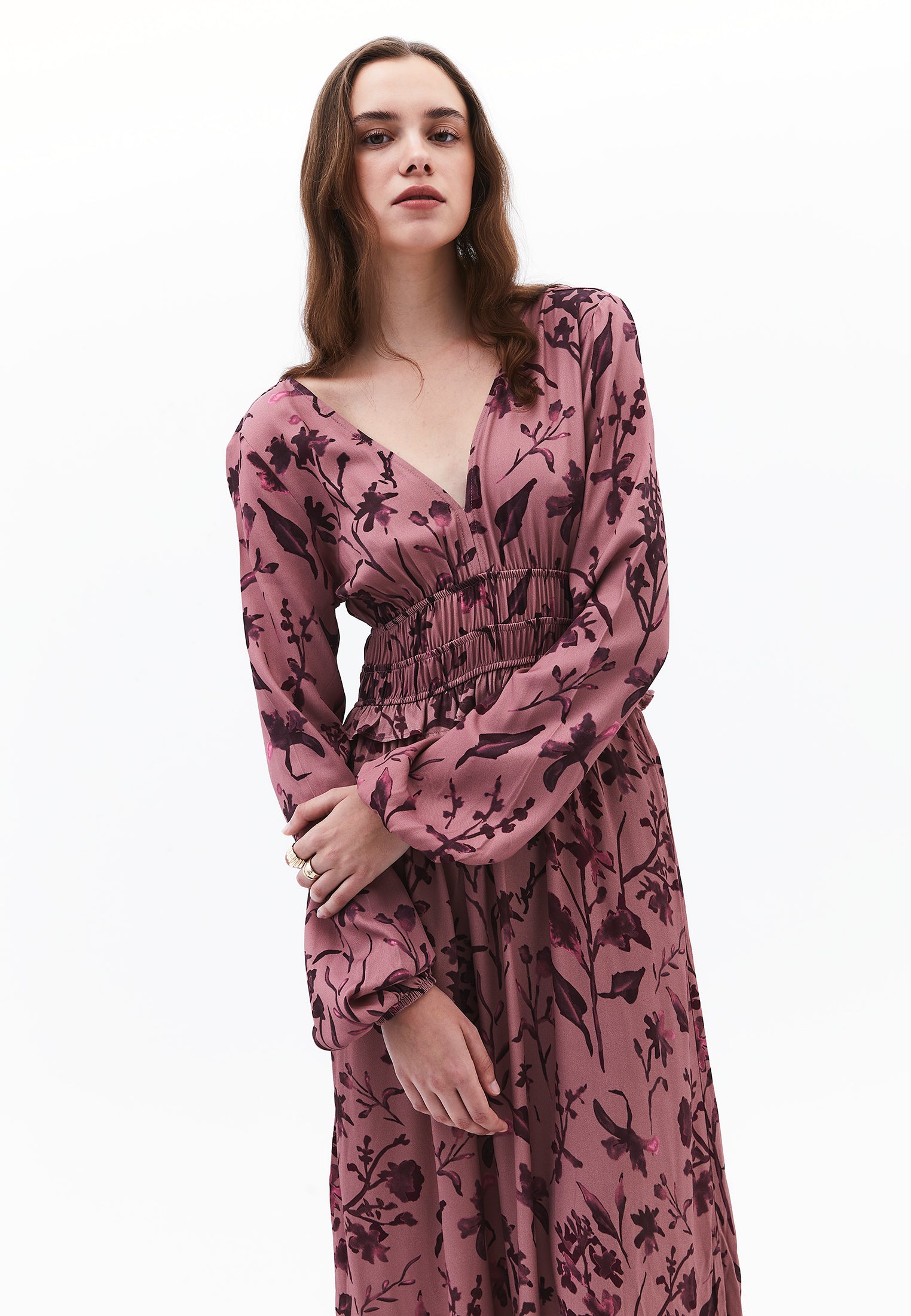 Ruffled Long Sleeve Dress - FLOWER COMB