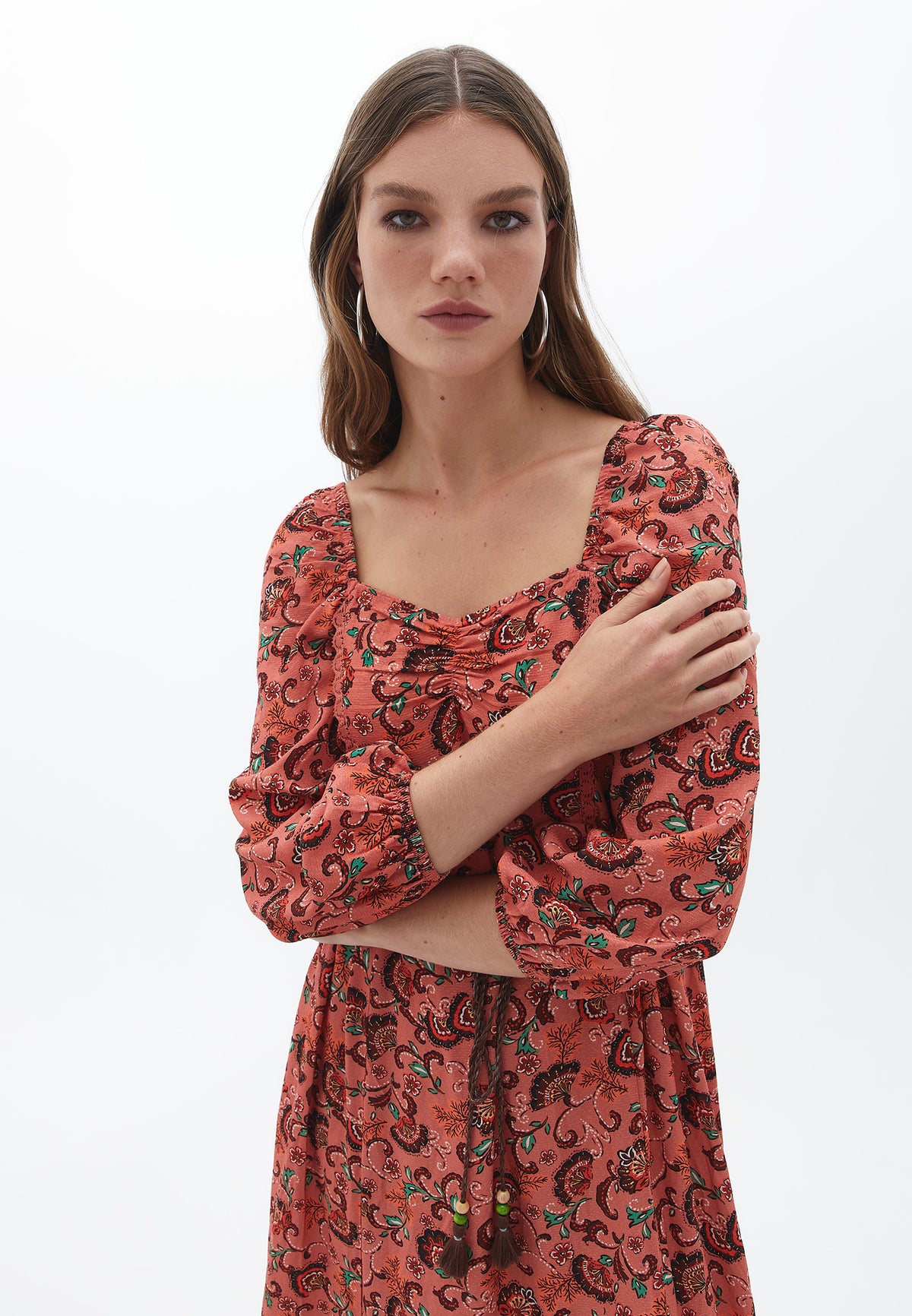 Square Neck Long Woven Dress - FLOWER COMB
