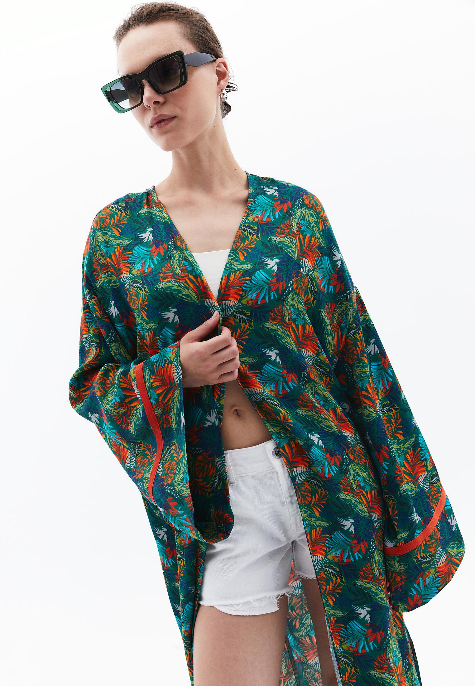 Printed Long Kimono - FLOWER COMB