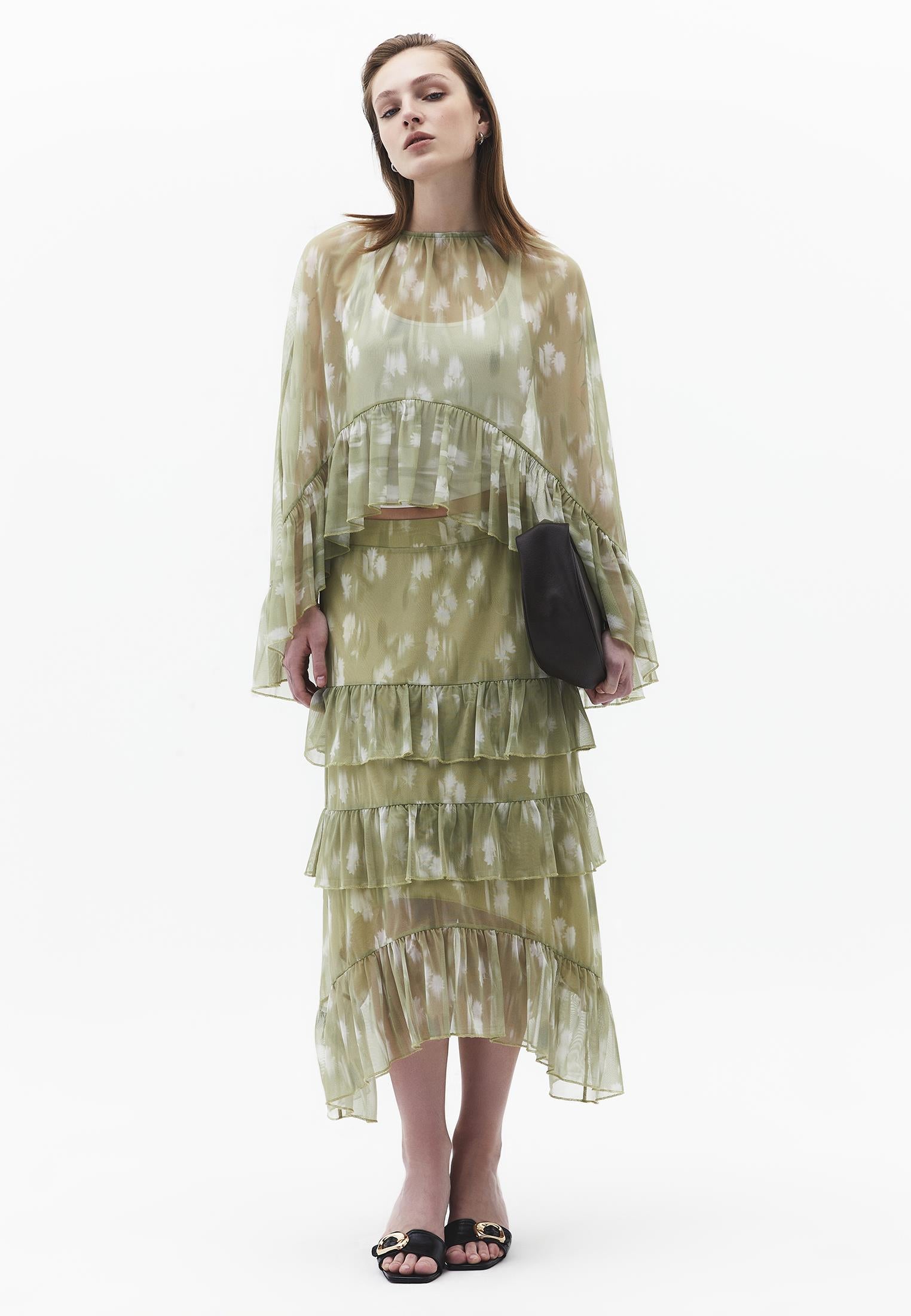 Kimono With Ruffle Details And Bateau Neck - FLOWER COMB
