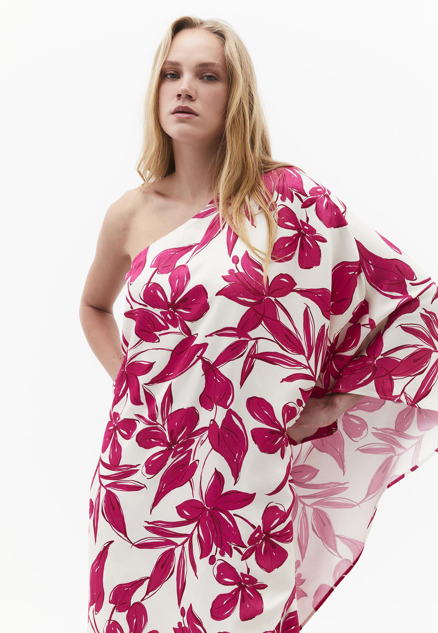 Asymmetric One Shoulder Long Dress - FLOWER COMB