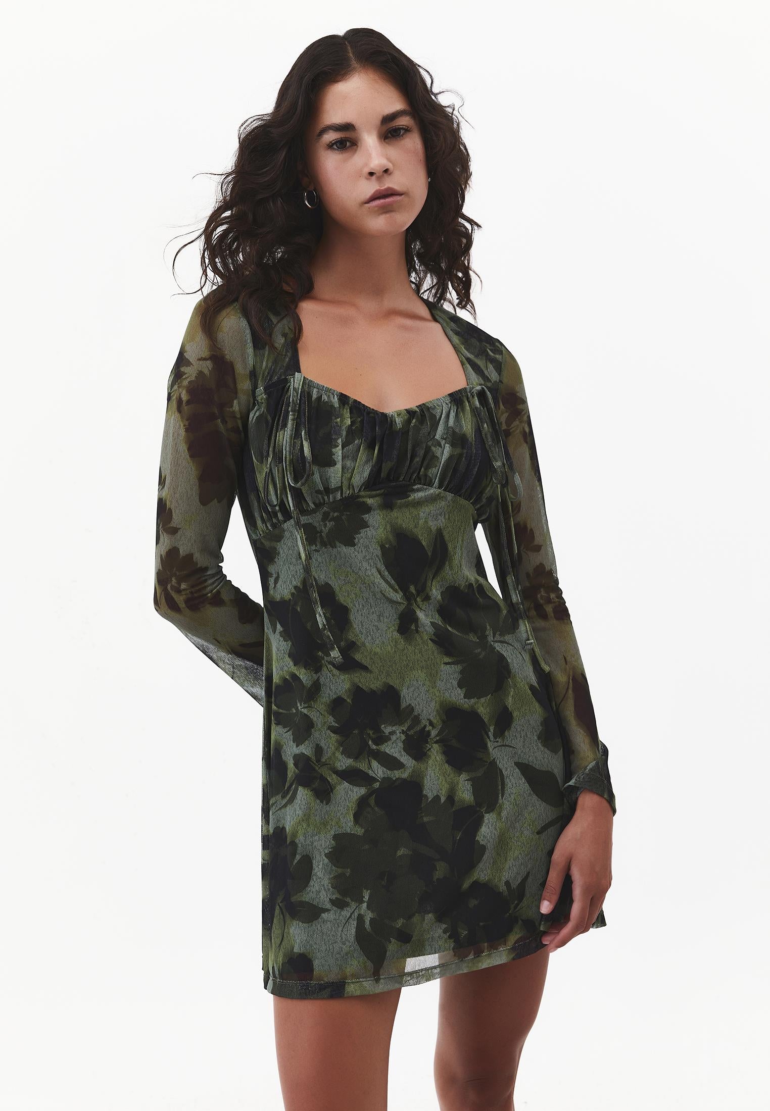 Sleeveless V-Neck Short Printed Dress - FLOWER COMB