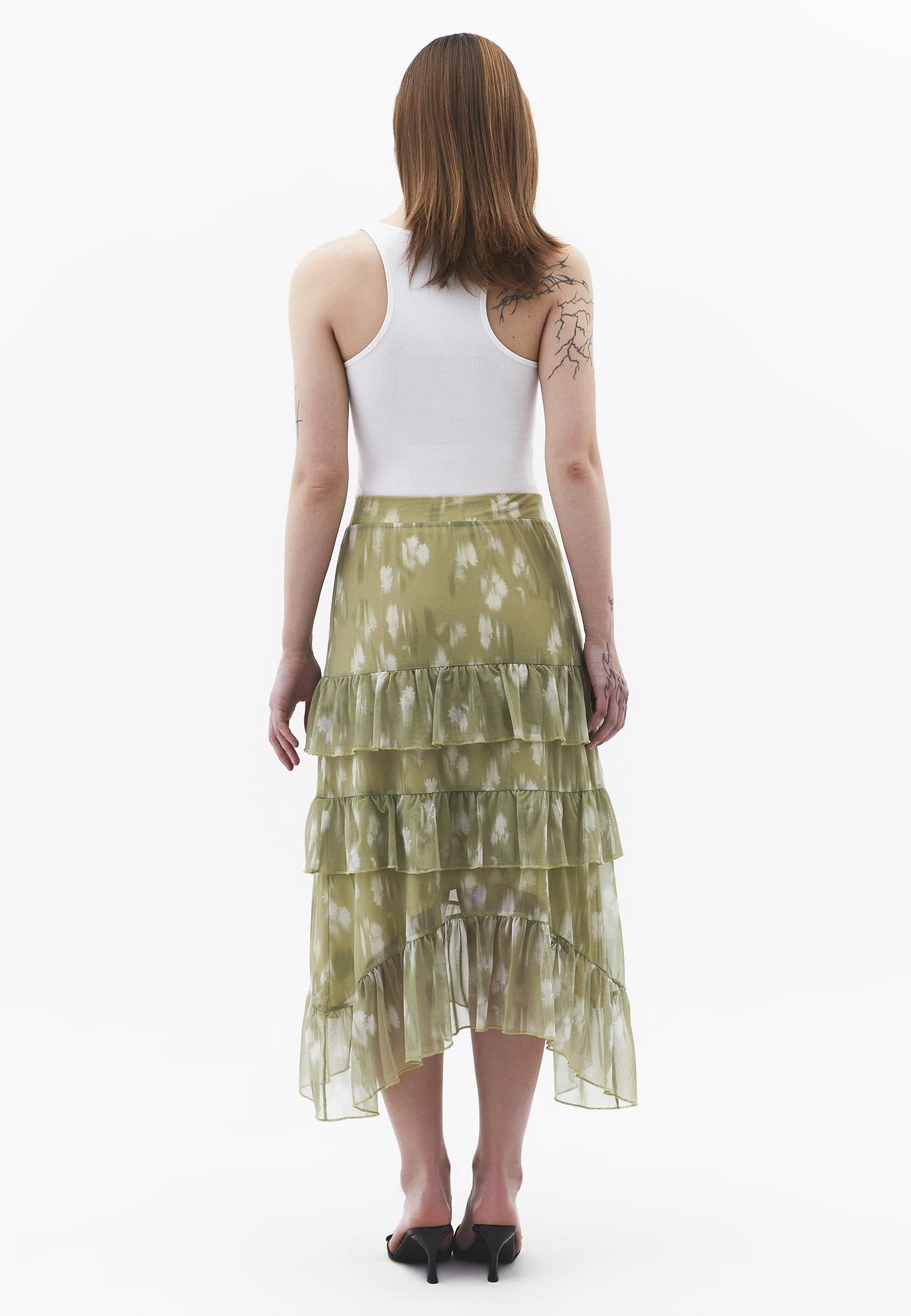 Long High Waist Printed Ruffled Skirt - FLOWER COMB