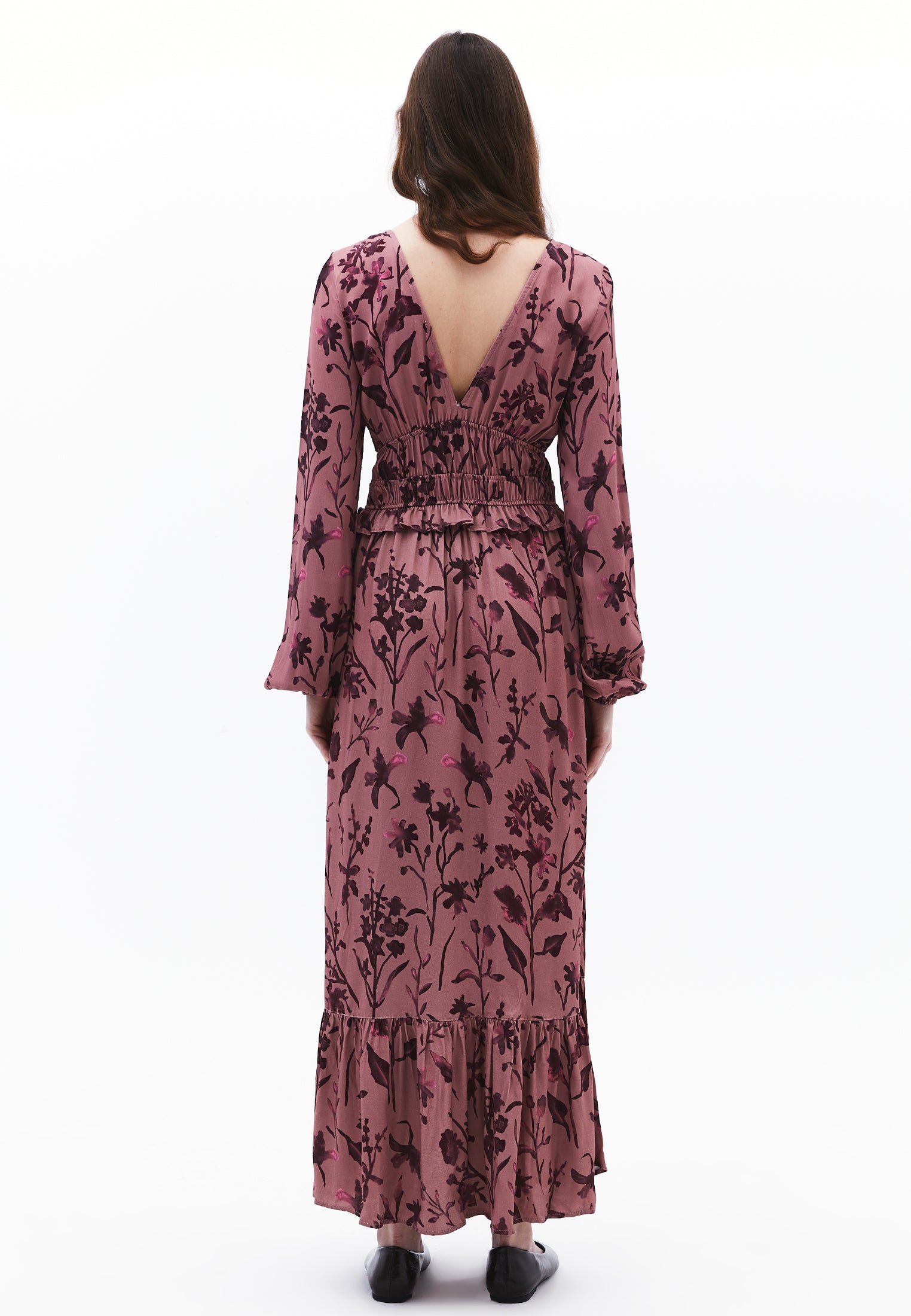 Ruffled Long Sleeve Dress - FLOWER COMB