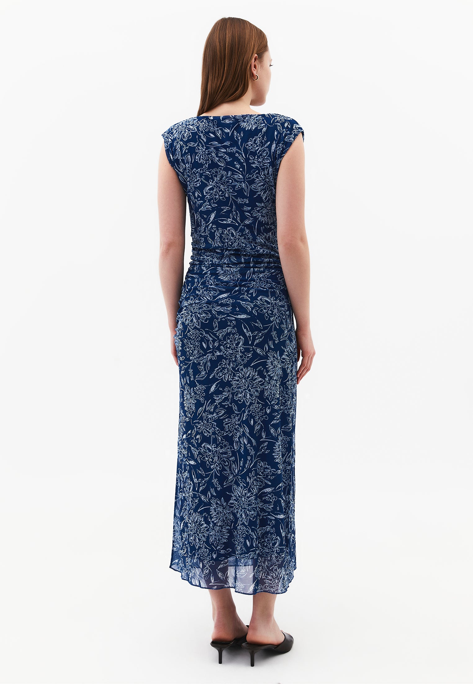 Bodycon Off Shoulder Ruched Long Dress - FLOWER COMB