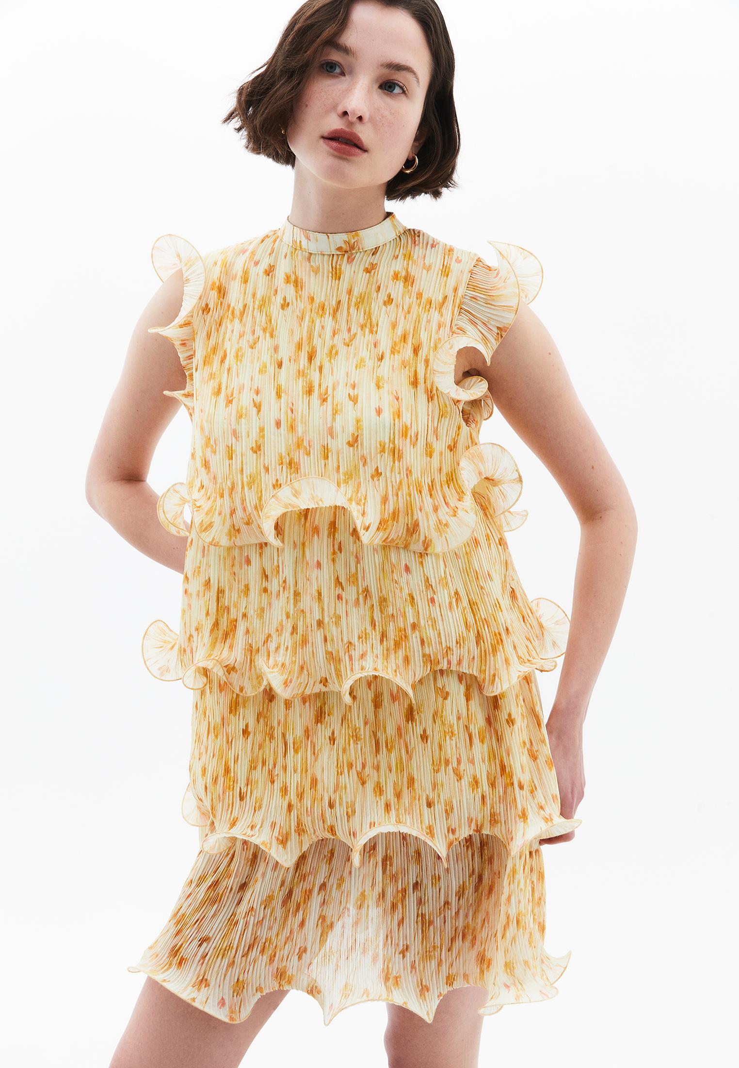 Pleated Sleeveless Dress - FLOWER COMB
