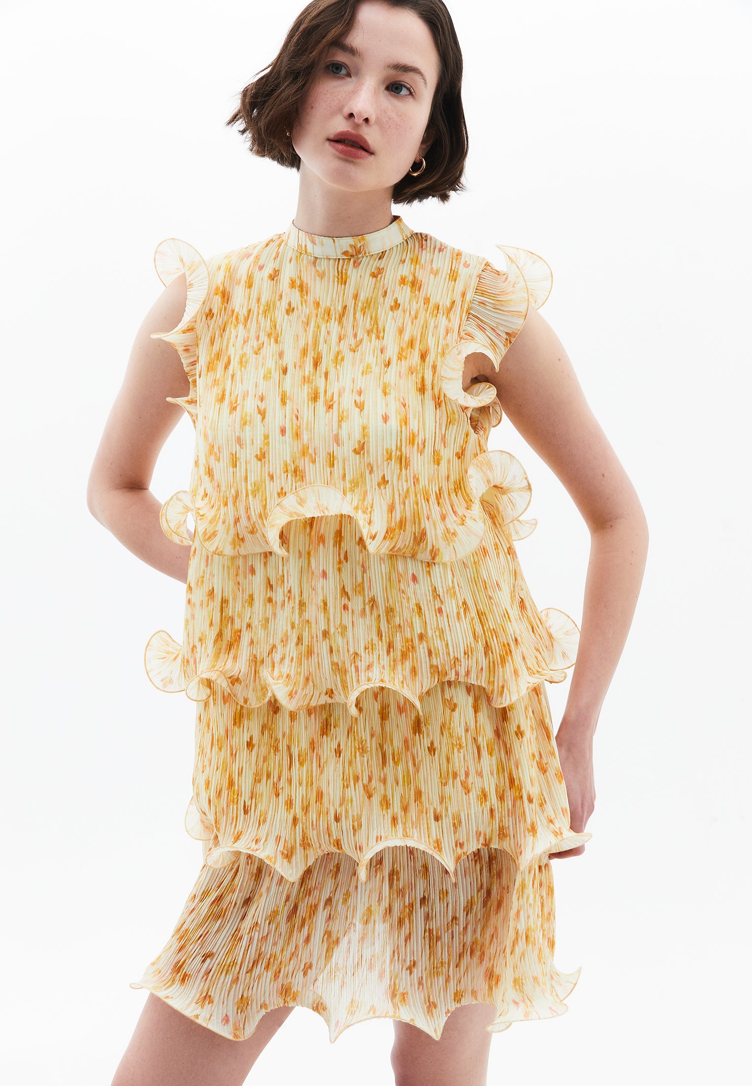 Pleated Sleeveless Dress - FLOWER COMB