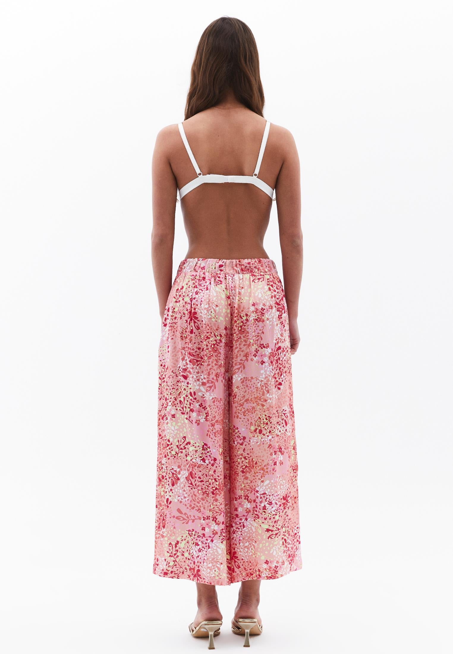 Wide Leg Printed High Waist Pants - FLOWER COMB