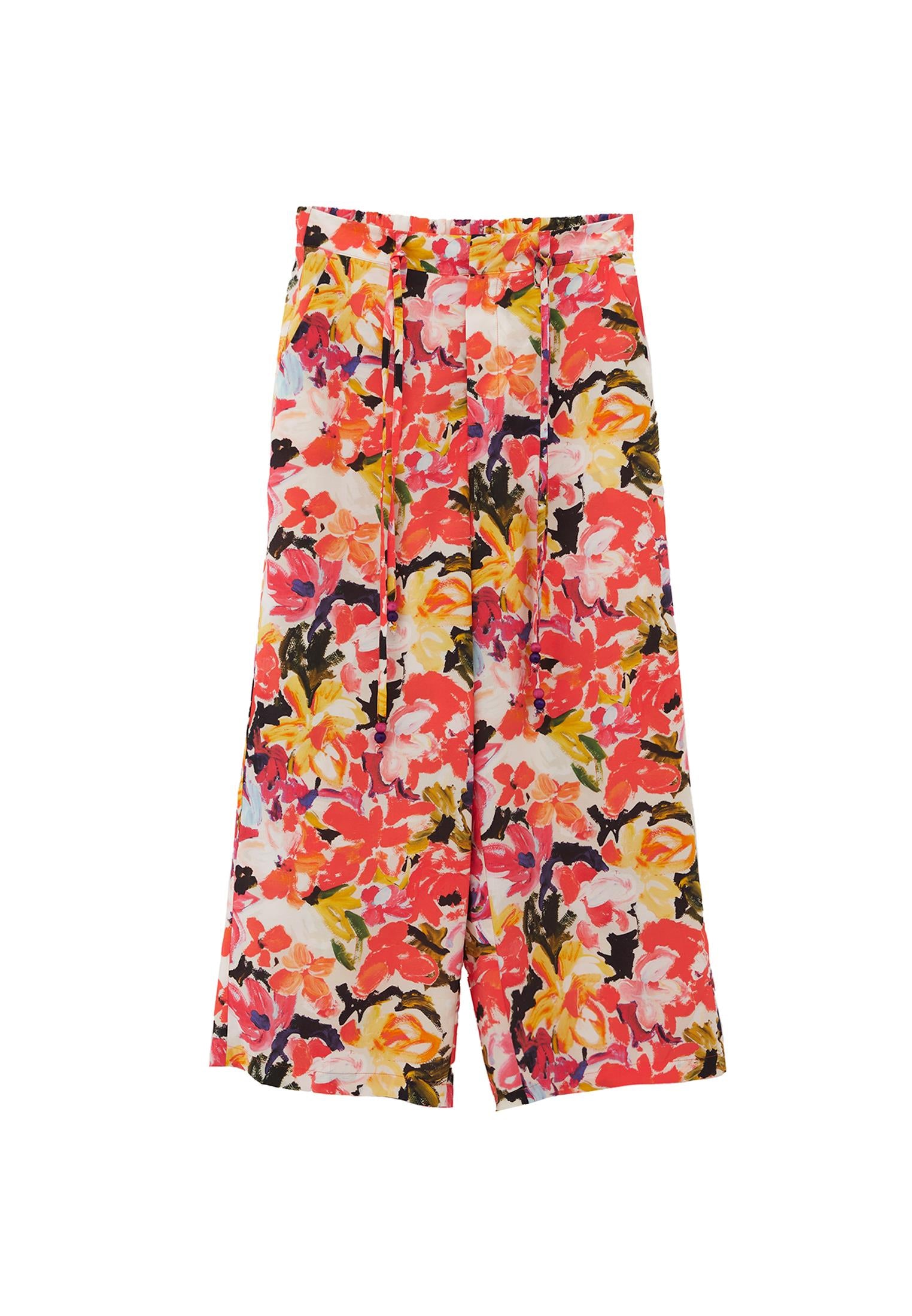 Wide Leg Midi Pants - FLOWER COMB