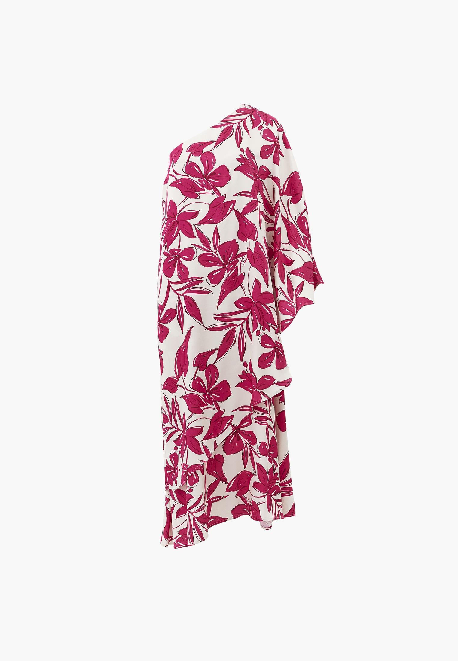 Asymmetric One Shoulder Long Dress - FLOWER COMB