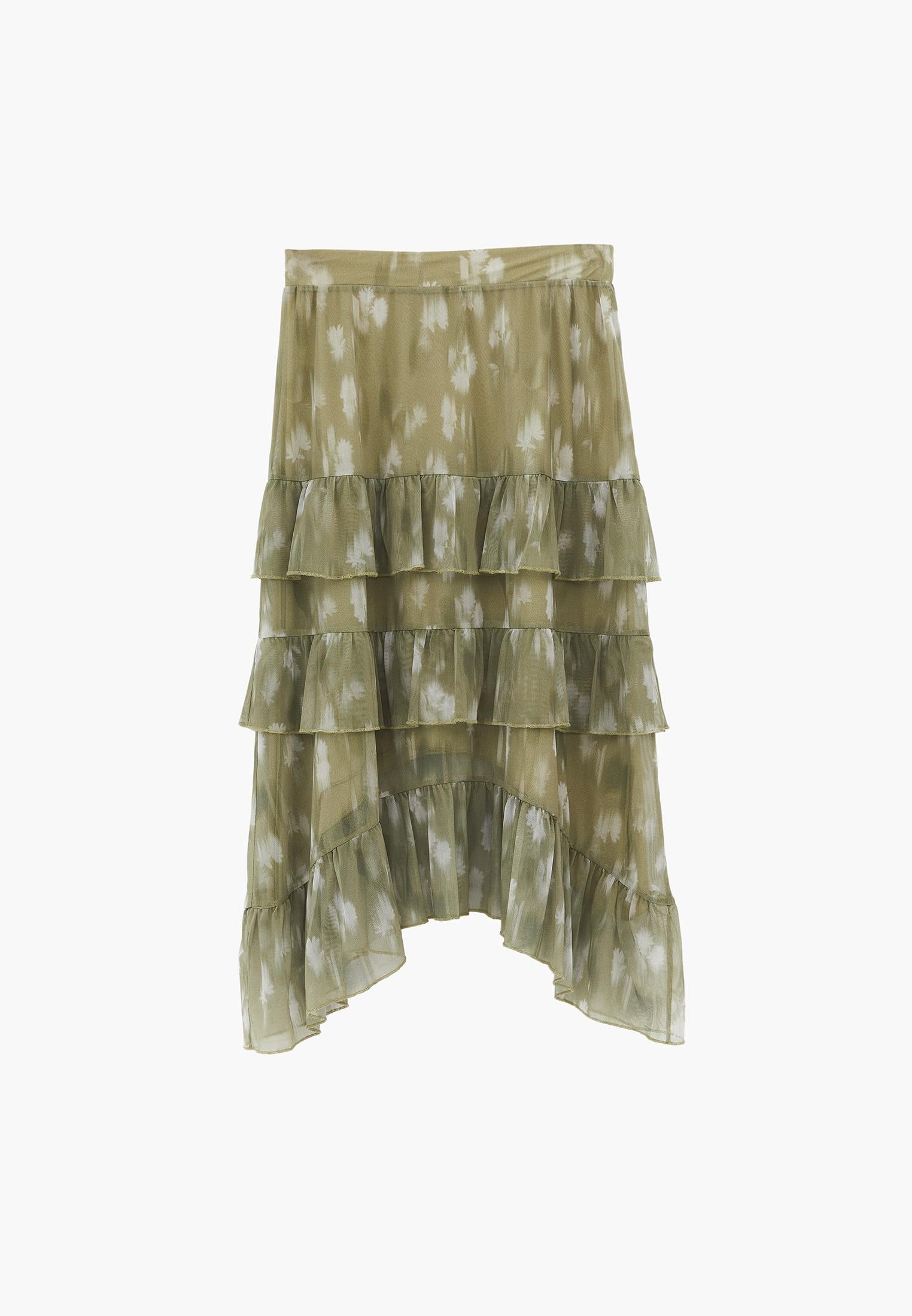 Long High Waist Printed Ruffled Skirt - FLOWER COMB