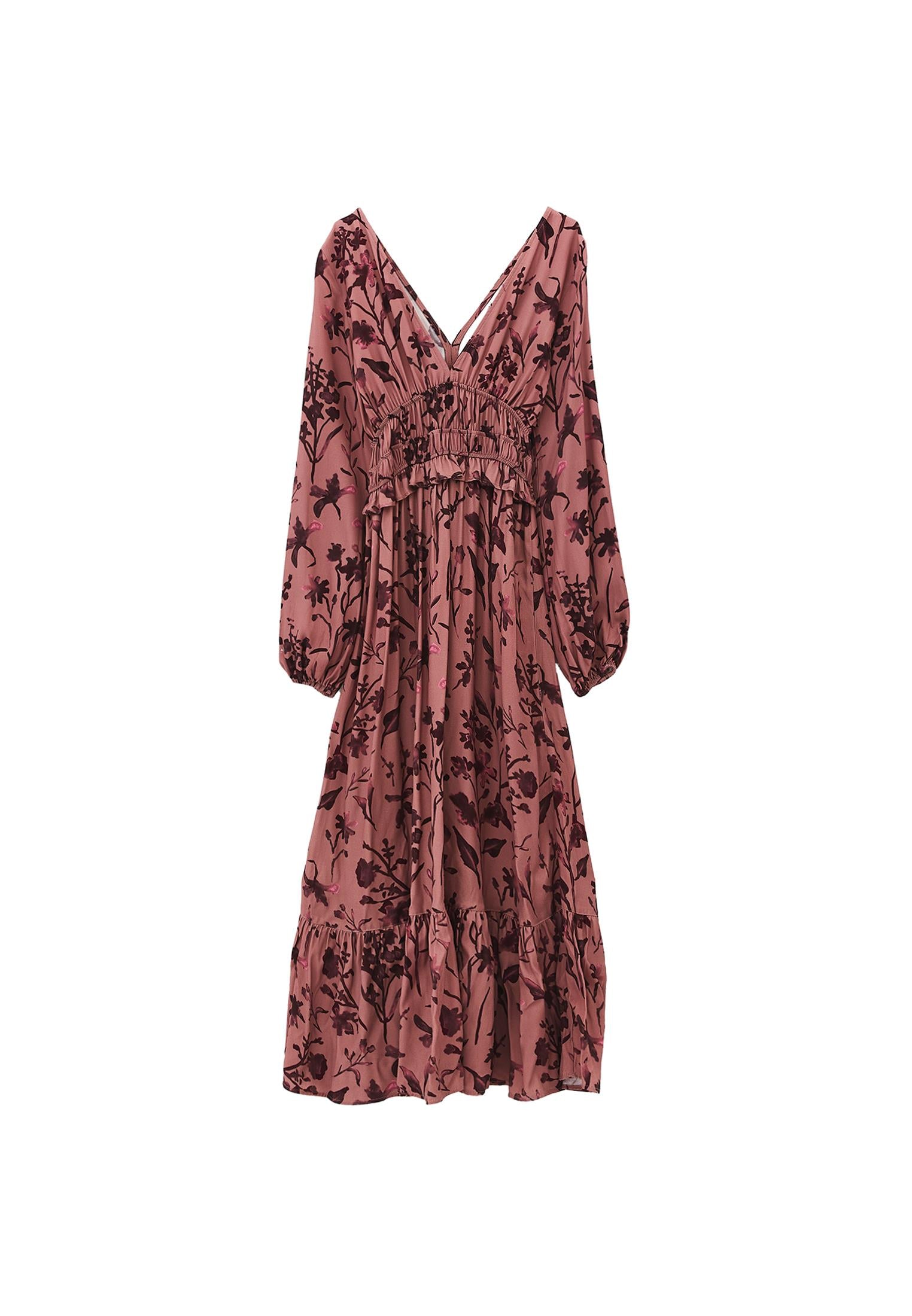 Ruffled Long Sleeve Dress - FLOWER COMB