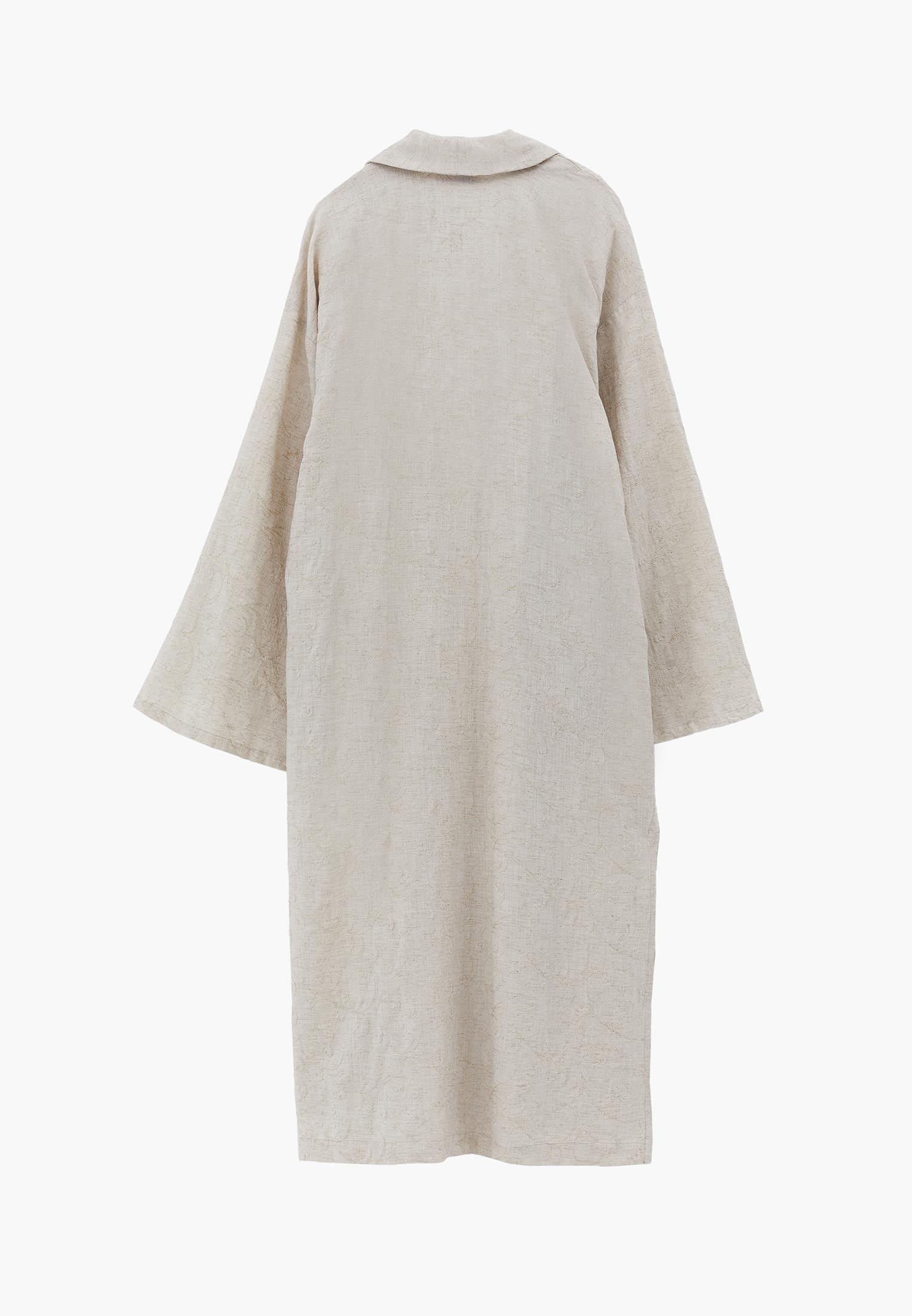 Long Kimono With Embroidery Detail - FLOWER COMB