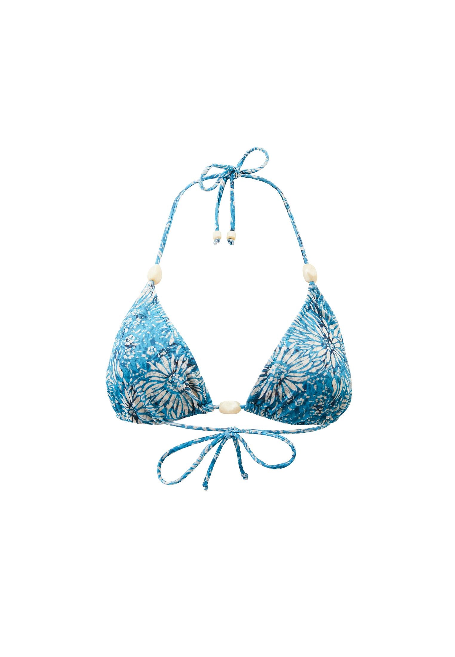 V Neck Beaded Bikini Top - FLOWER COMB