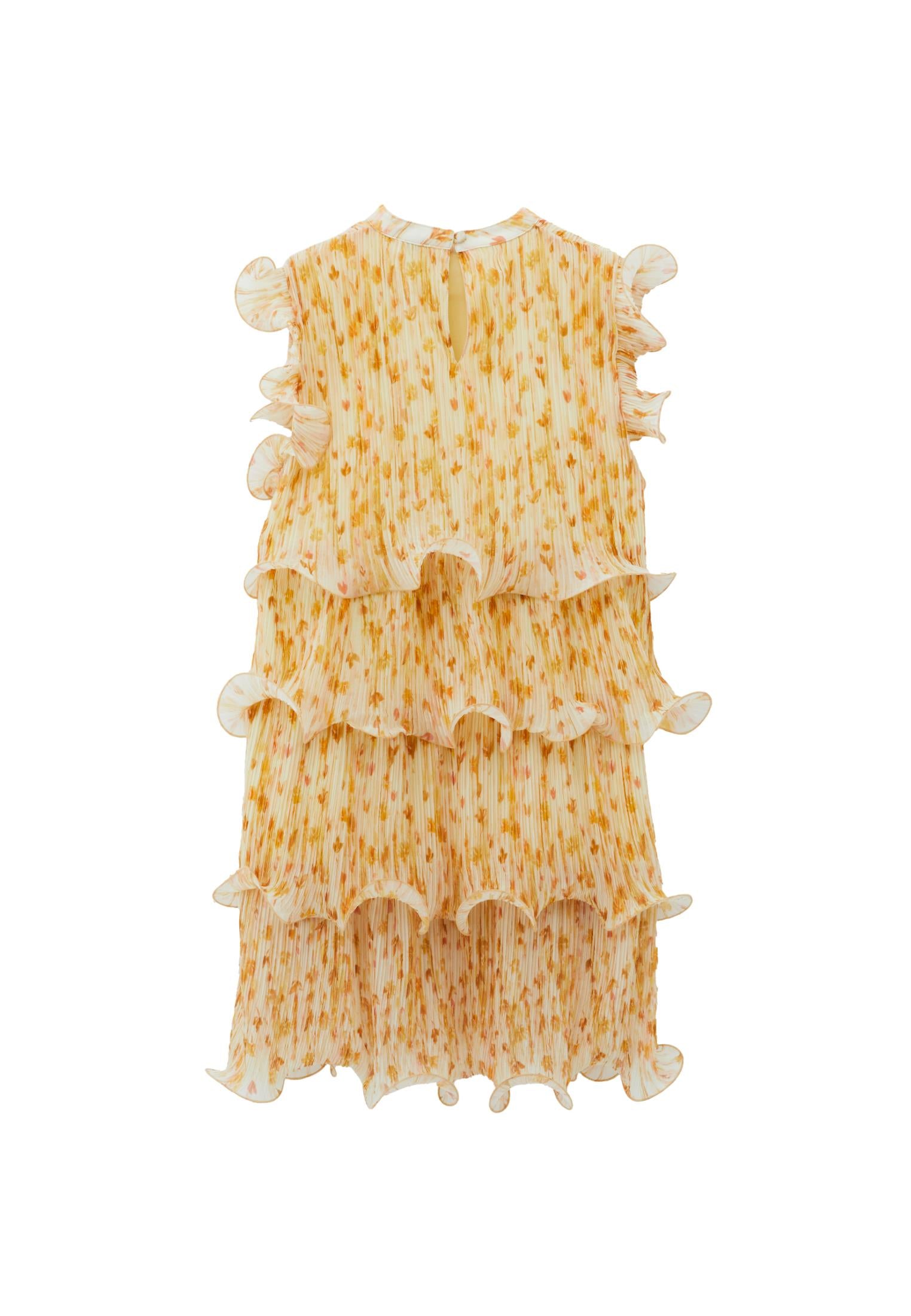 Pleated Sleeveless Dress - FLOWER COMB