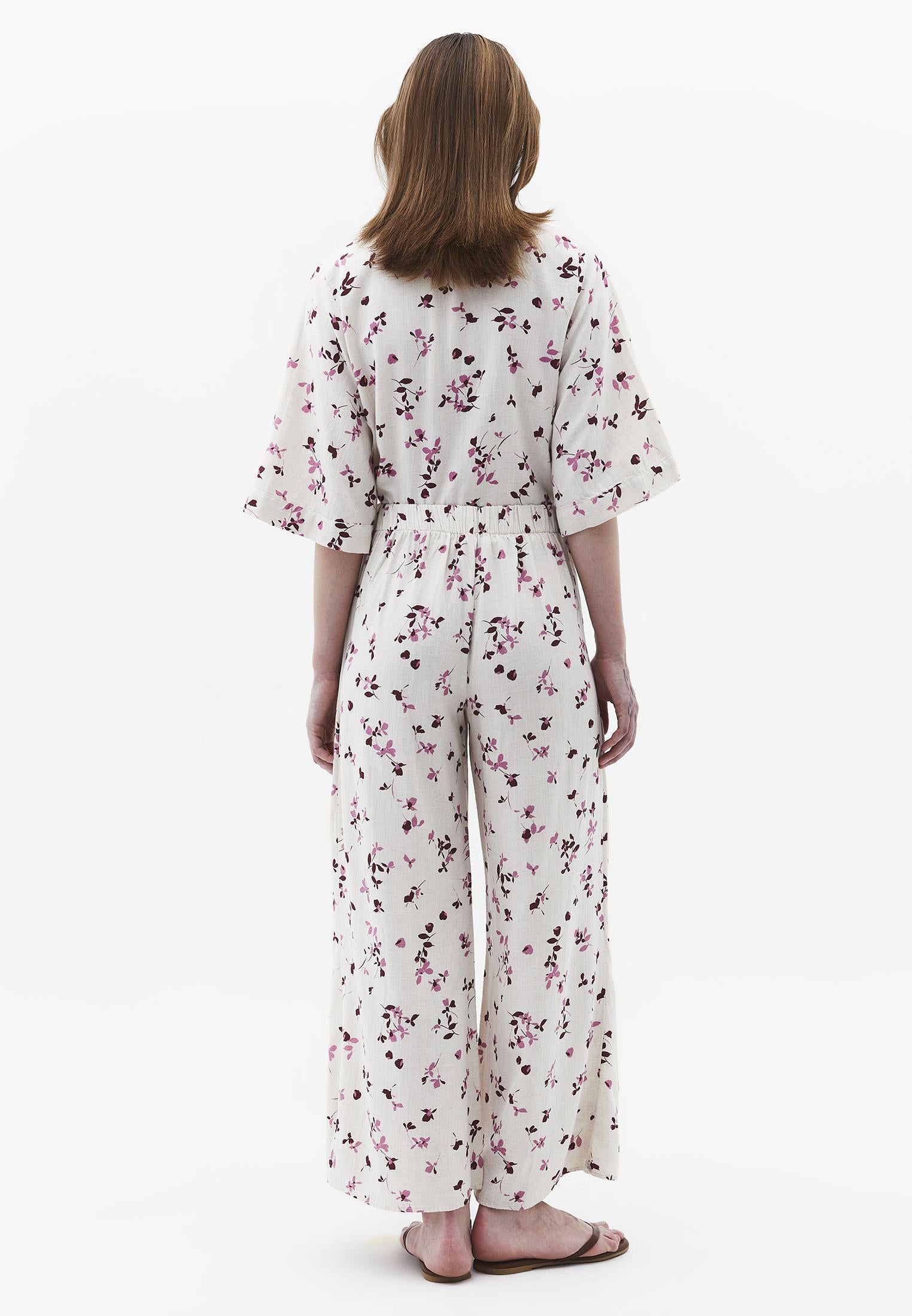 Wide Leg High Waist Trouser With Tie - FLOWER PRINT