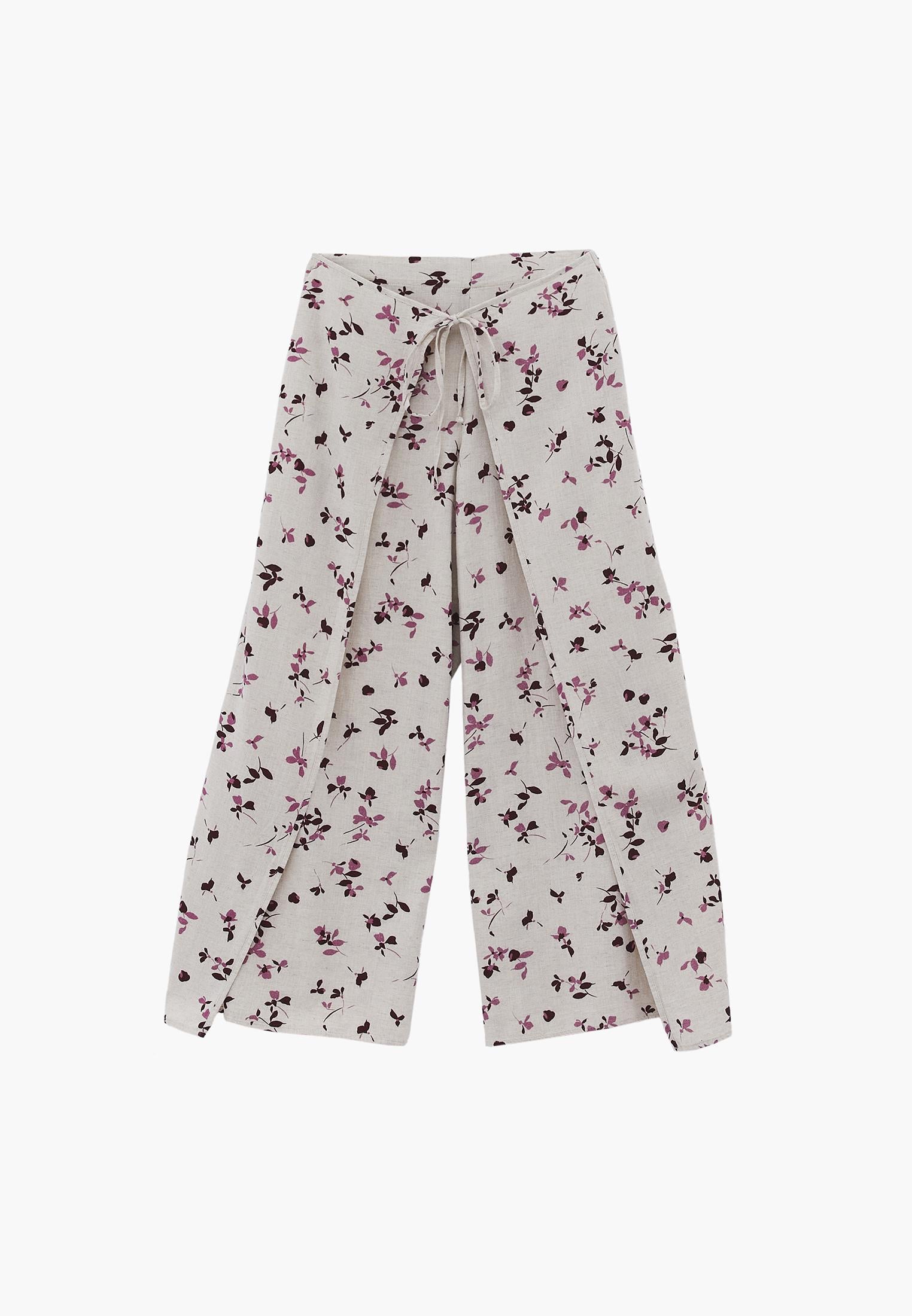 High Waist Tie-Waist Wide Leg Pants - FLOWER PRINT