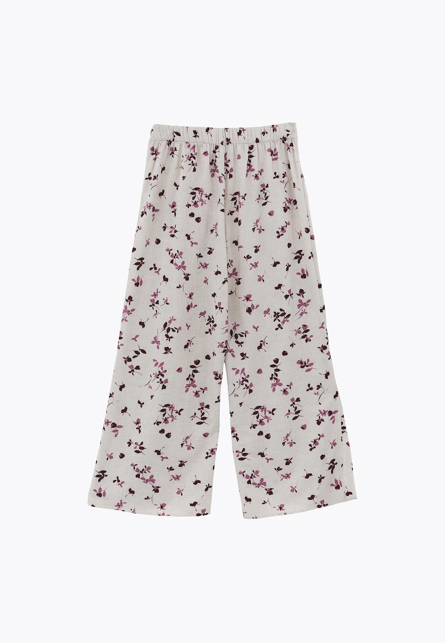 High Waist Tie-Waist Wide Leg Pants - FLOWER PRINT