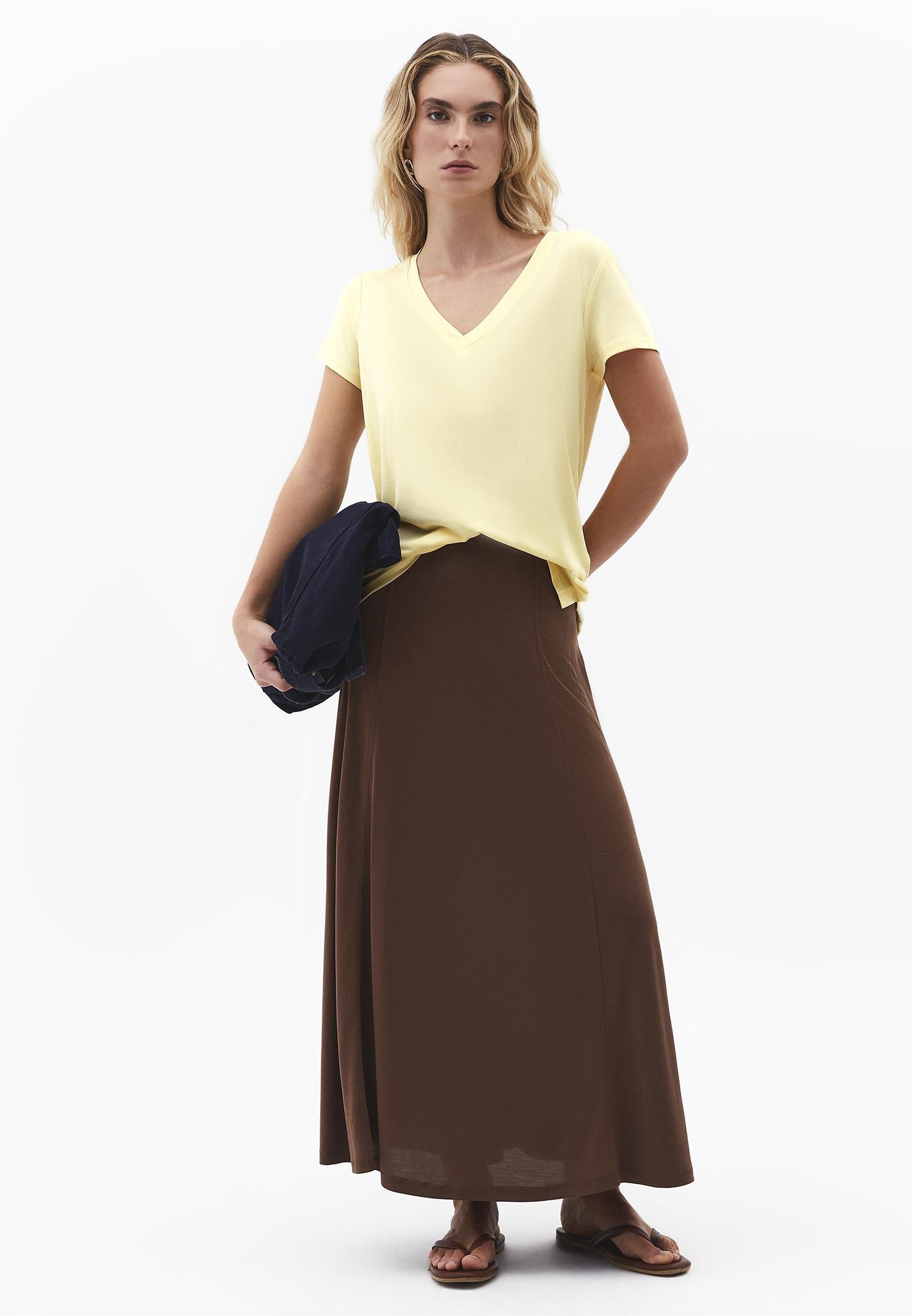 High Waist A Line Midi Skirt - FONDUE FUDGE
