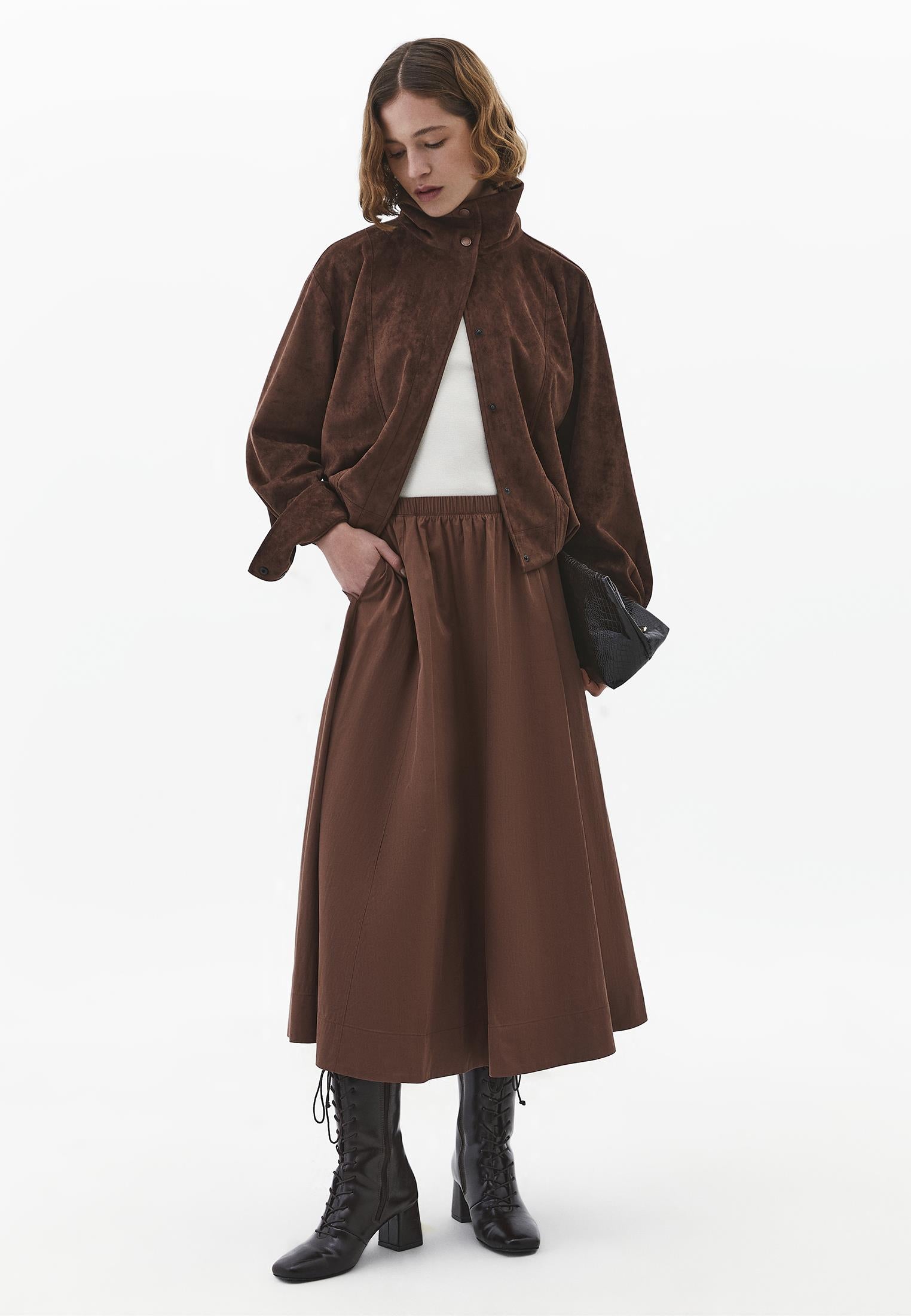 High Waist Flared Skirt - FONDUE FUDGE
