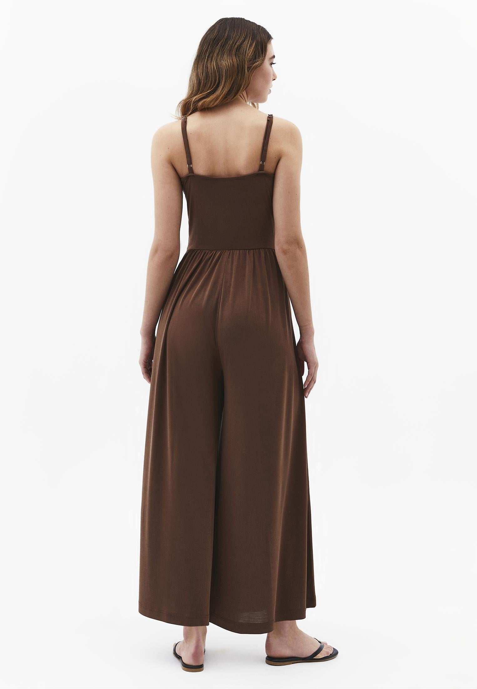 V Neck Long Jumpsuit - FONDUE FUDGE