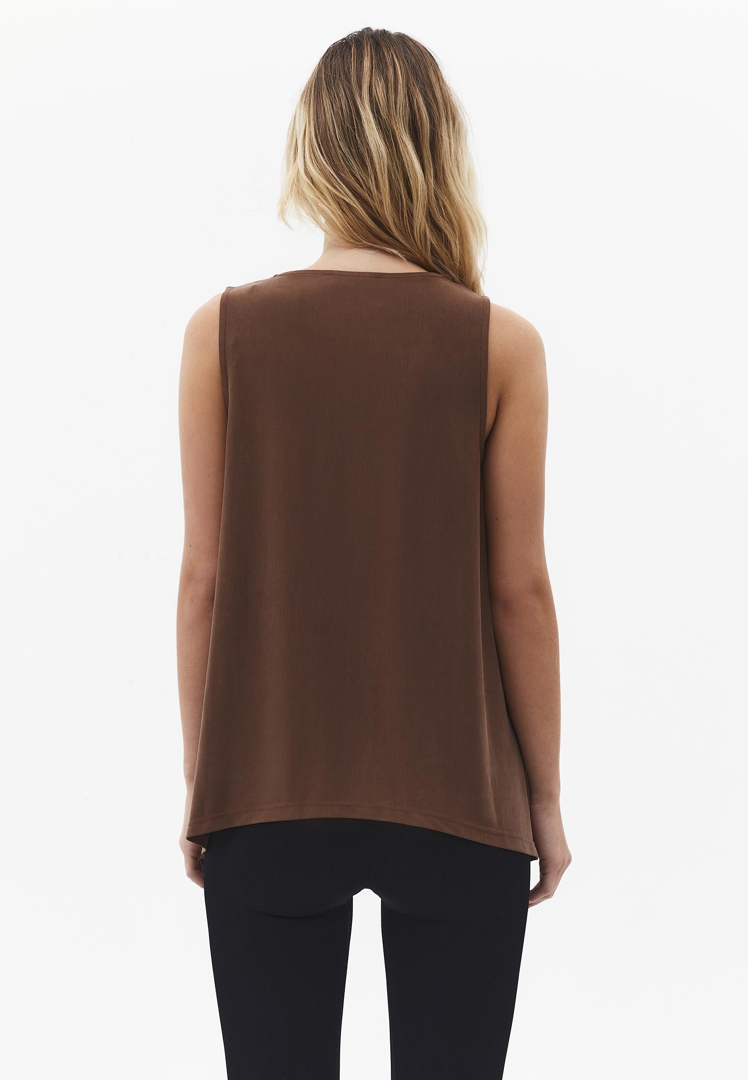 Crew Neck Loose Fit Tank Top - FONDUE FUDGE