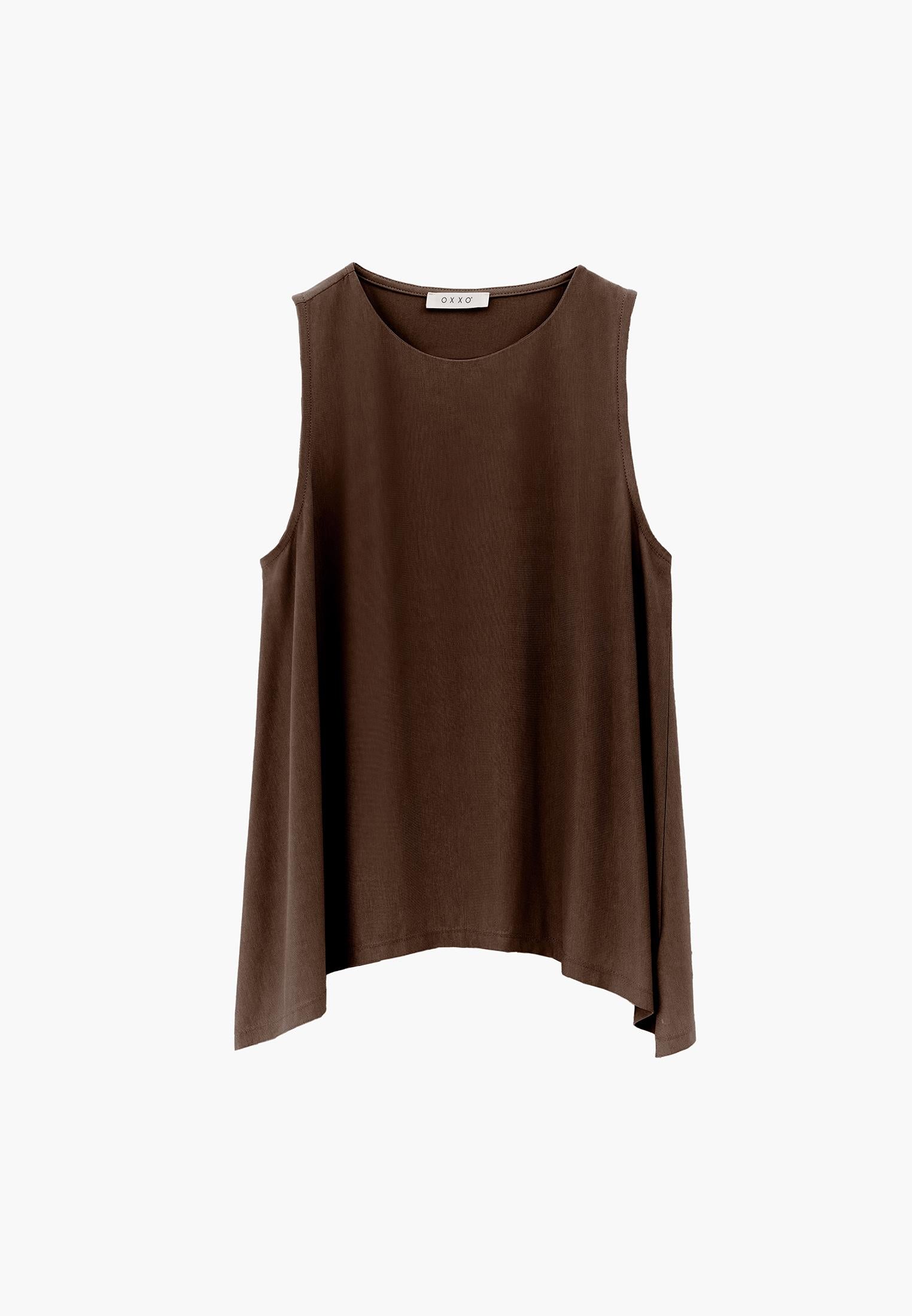 Crew Neck Loose Fit Tank Top - FONDUE FUDGE