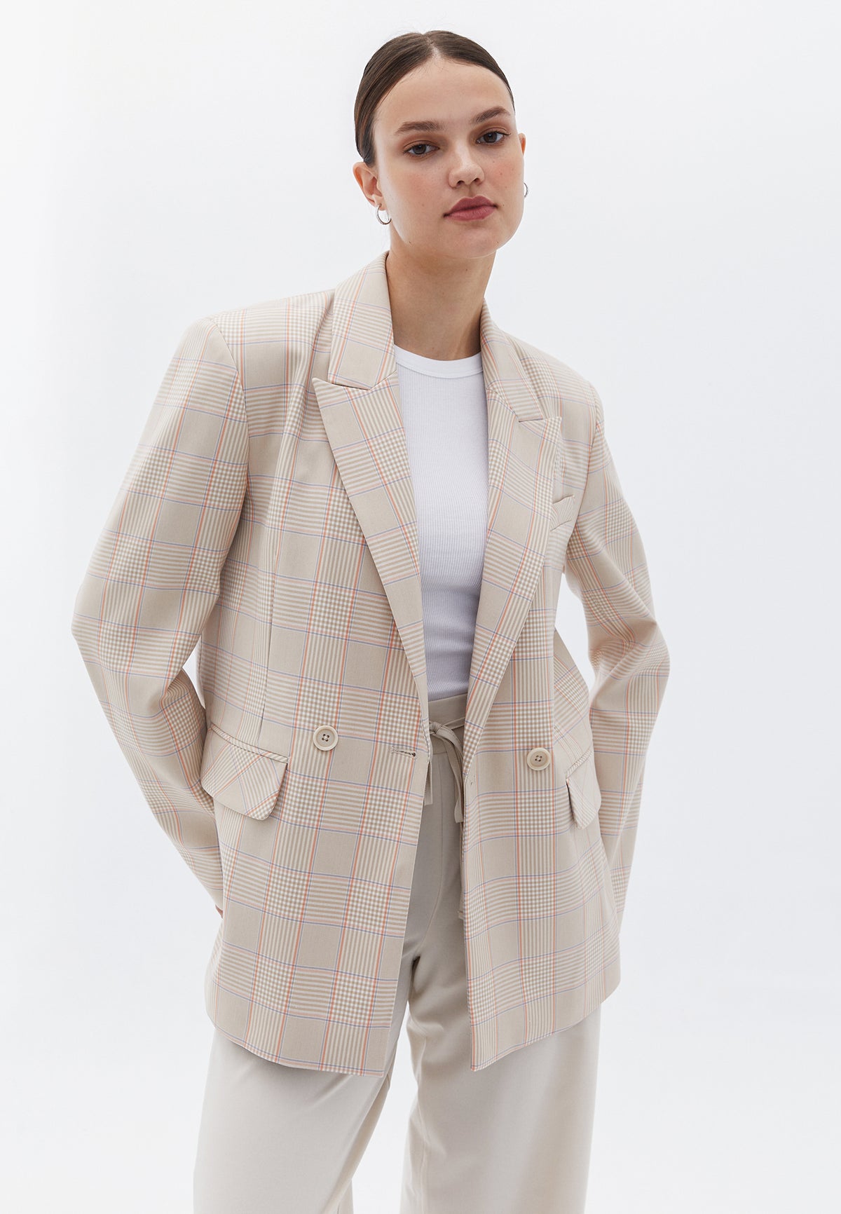 Crossover Oversize Long Sleeve Jacket - FRENCH OAK CHECK