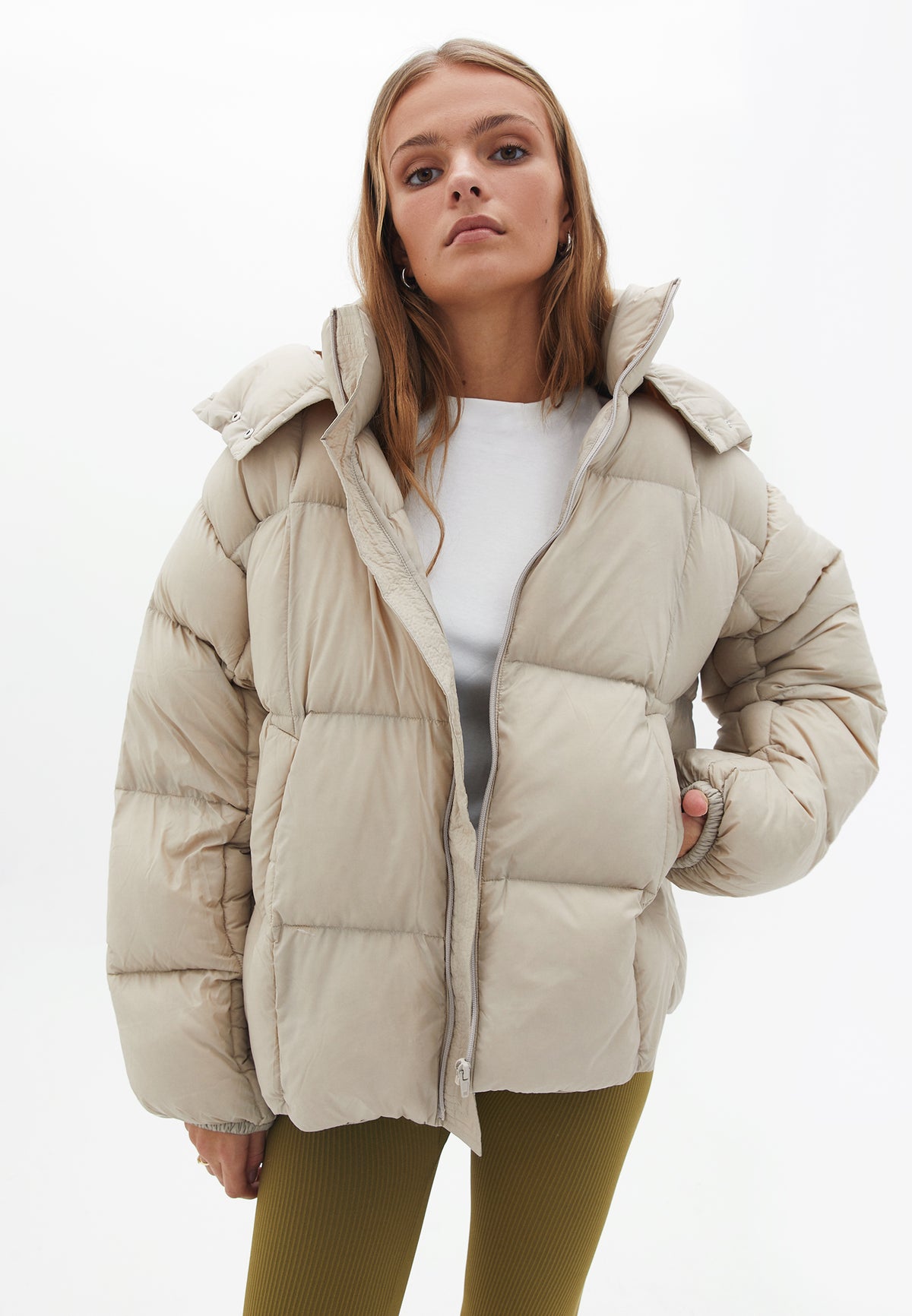 Hooded Oversize Quilted Coat - FRENCH OAK