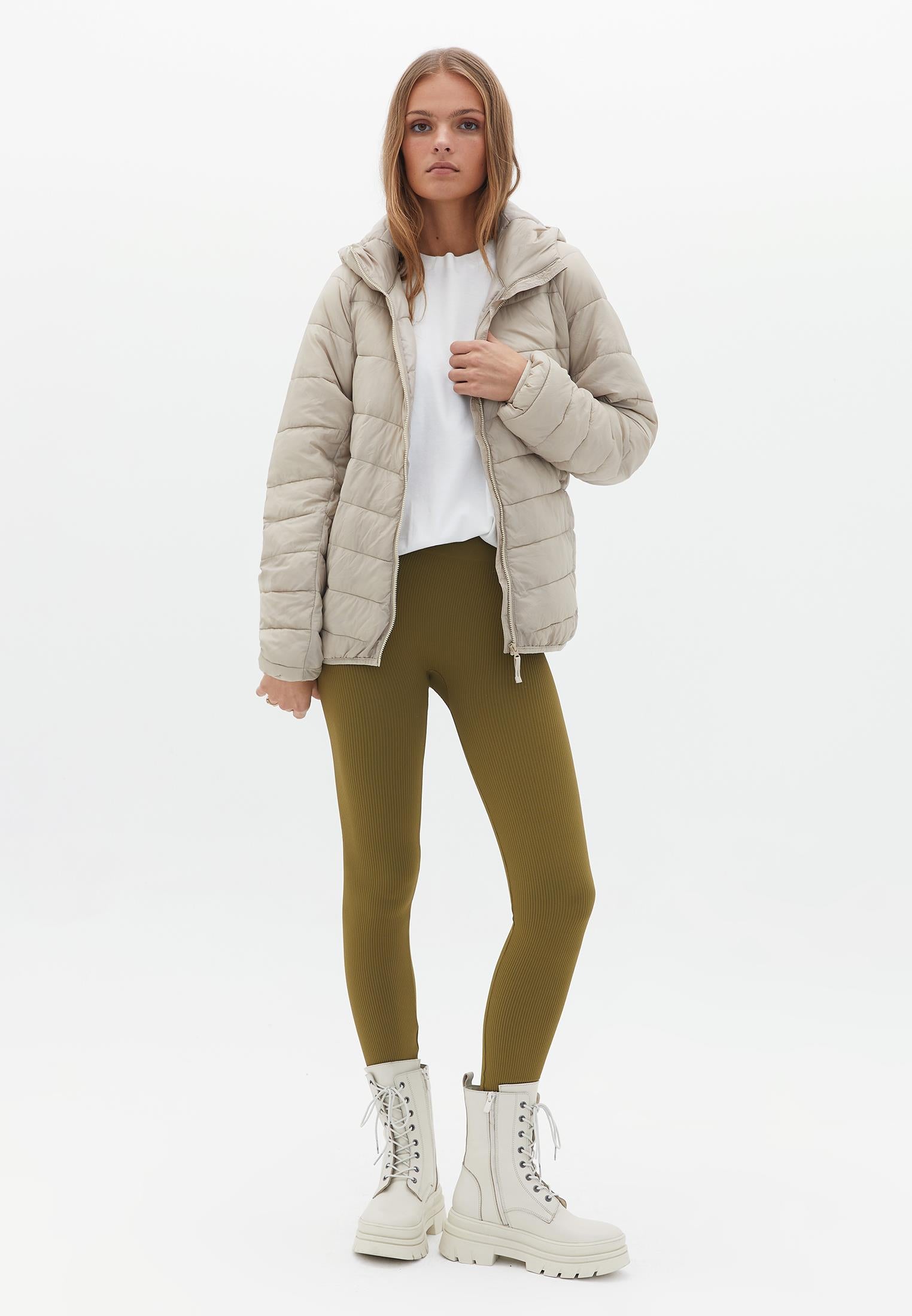 Raglan Sleeve And Hooded Long Sleeve Coat - FRENCH OAK