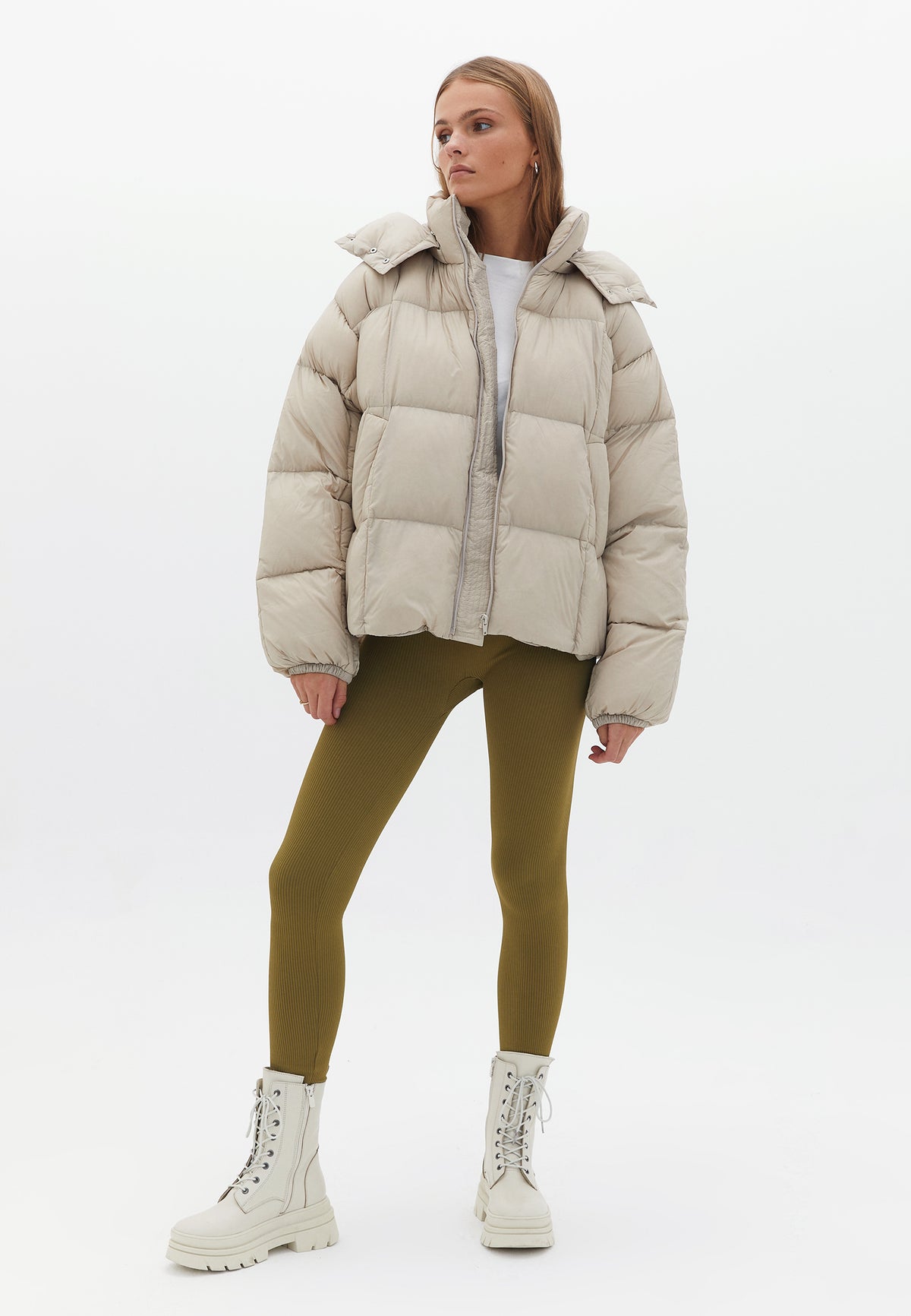 Hooded Oversize Quilted Coat - FRENCH OAK