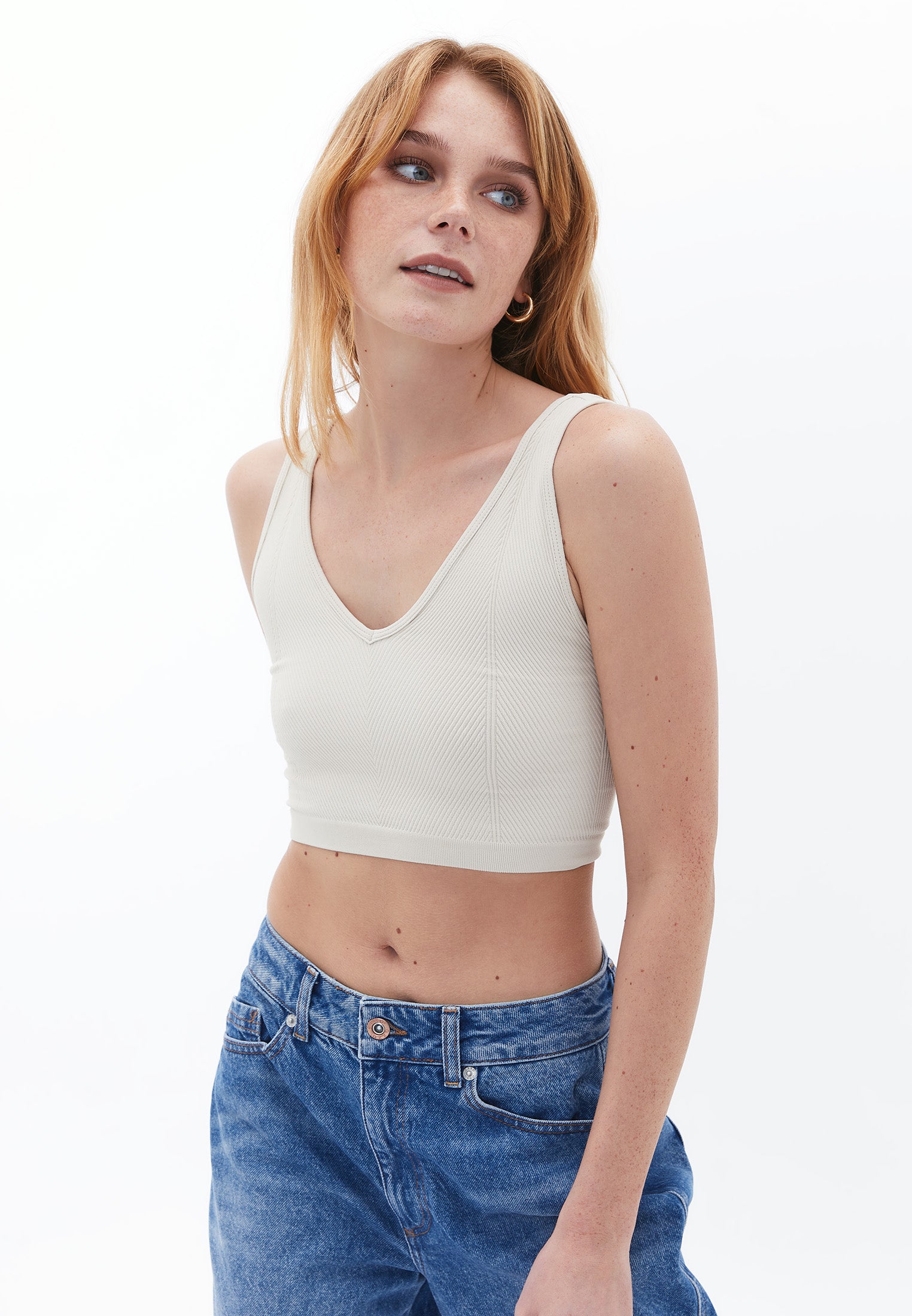 Jacquard V Neck Tank Top - FRENCH OAK