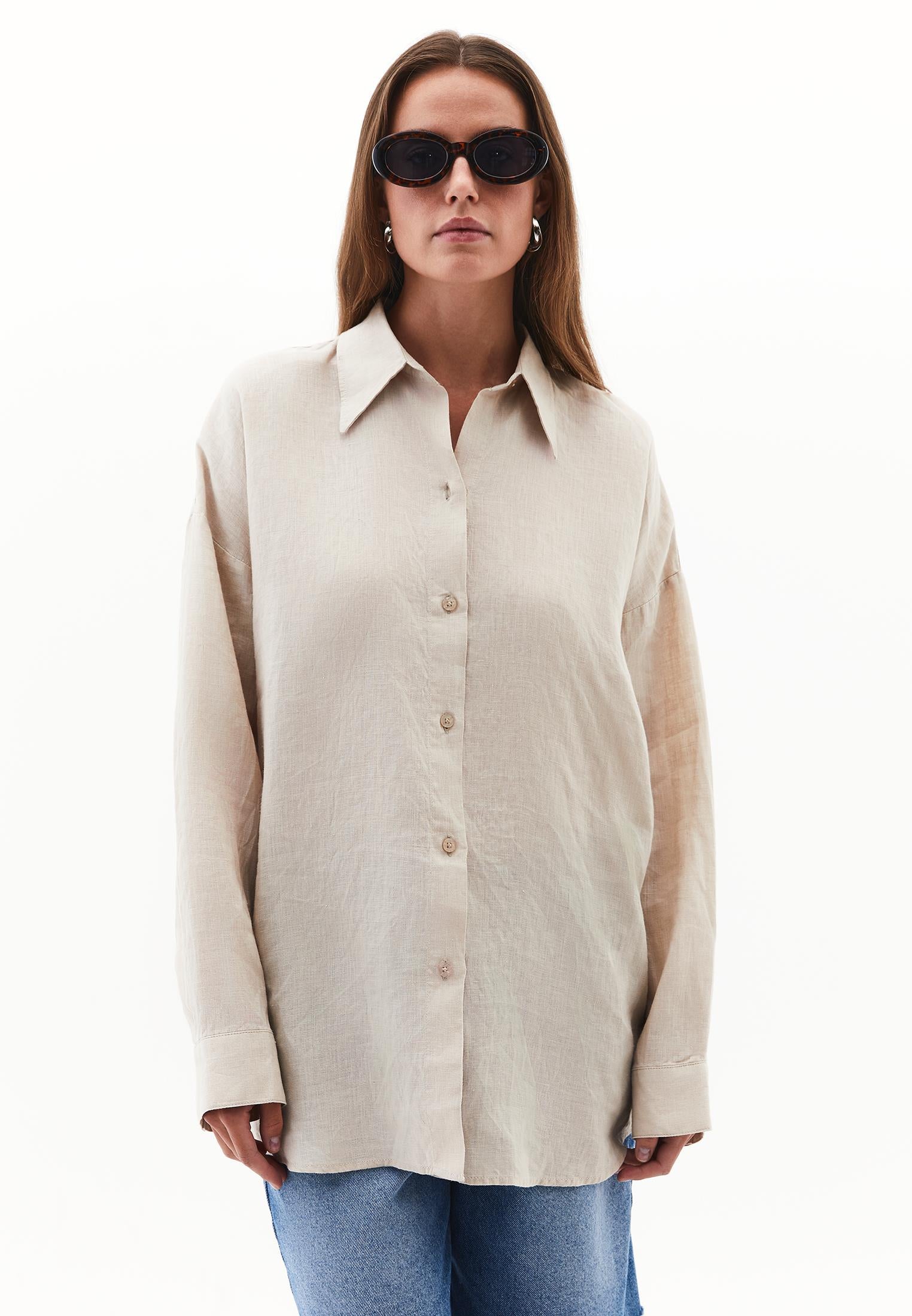 Linen Shirt With Large Fit And Buttons - FRENCH OAK
