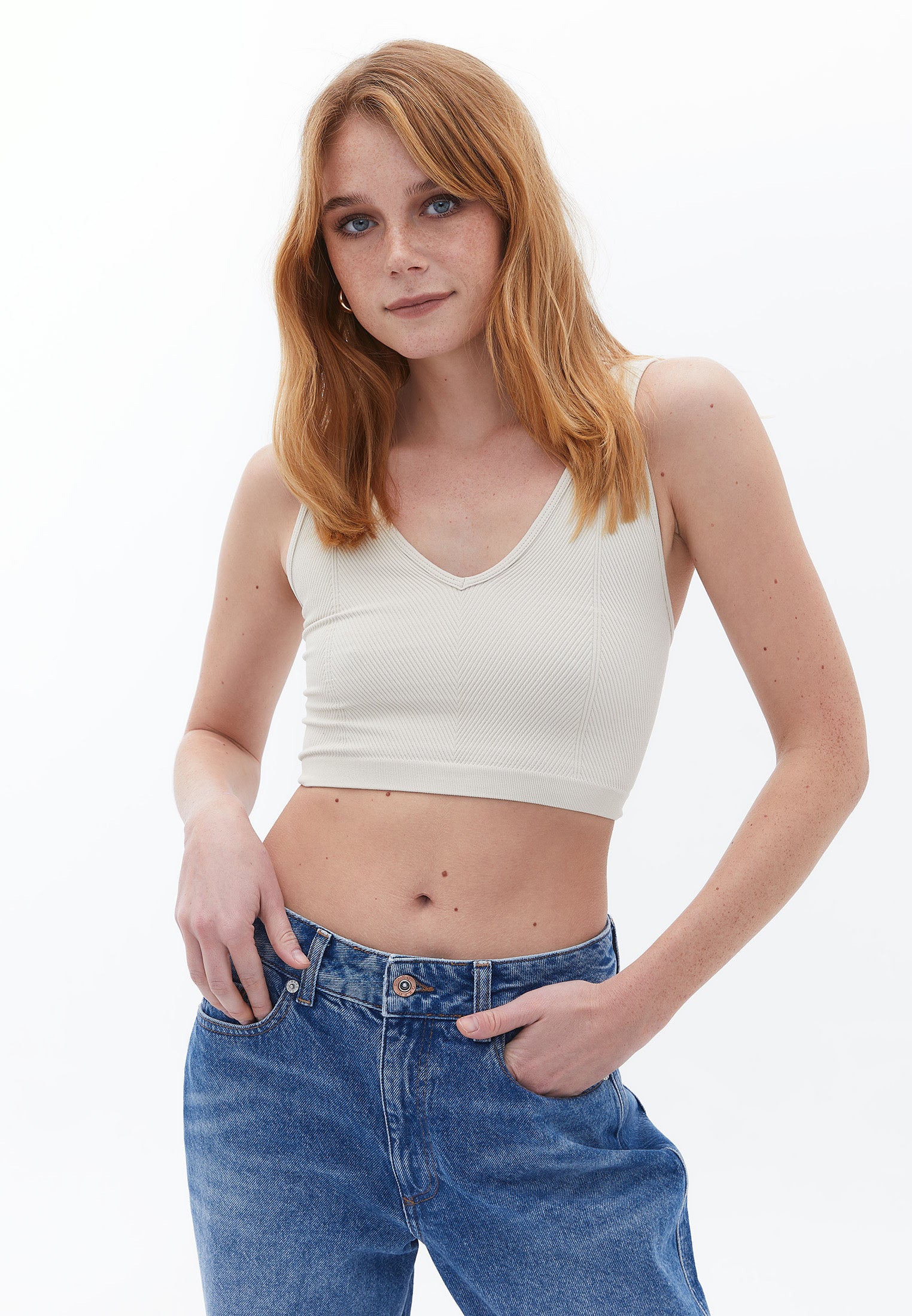 Jacquard V Neck Tank Top - FRENCH OAK