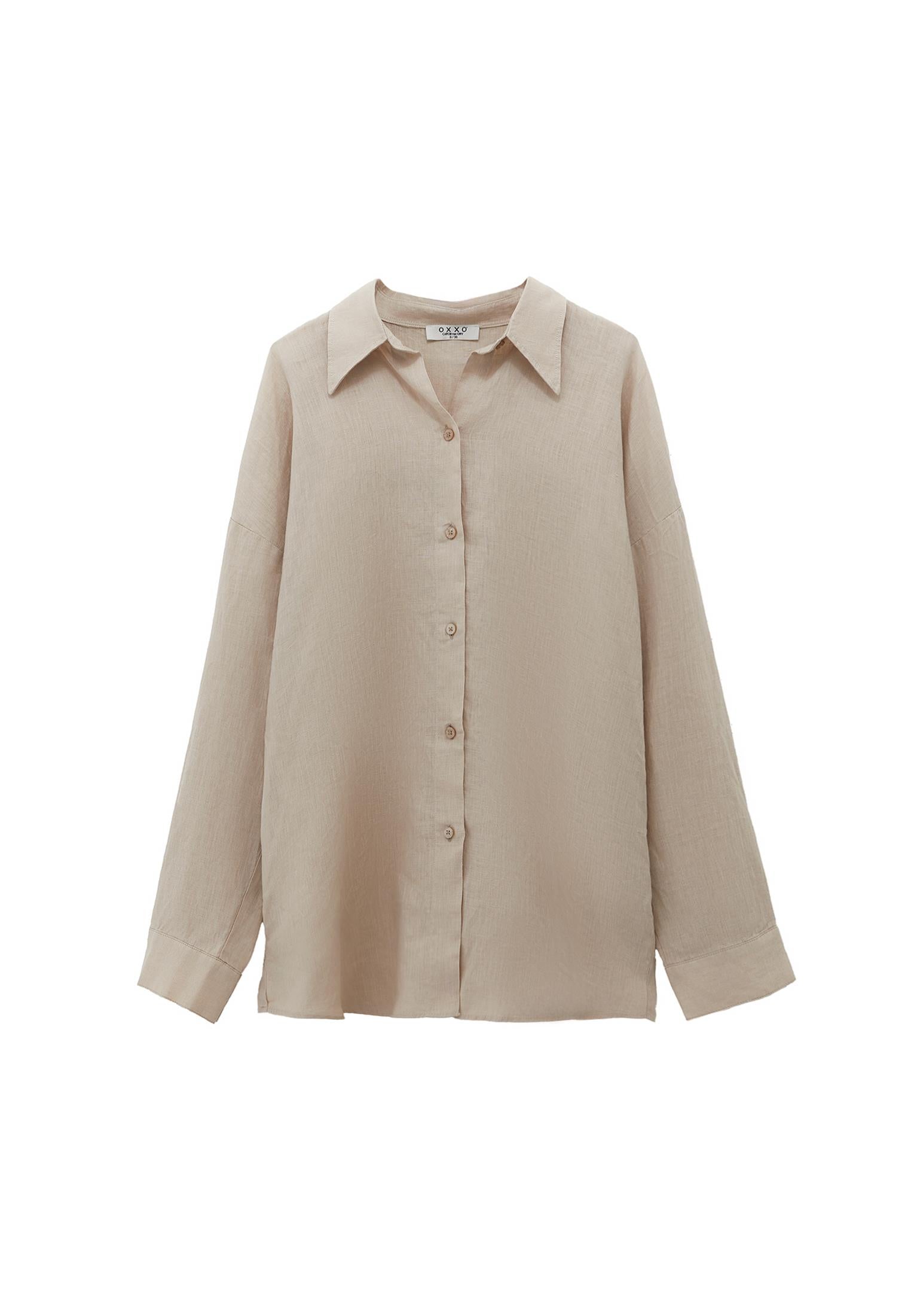 Linen Shirt With Large Fit And Buttons - FRENCH OAK